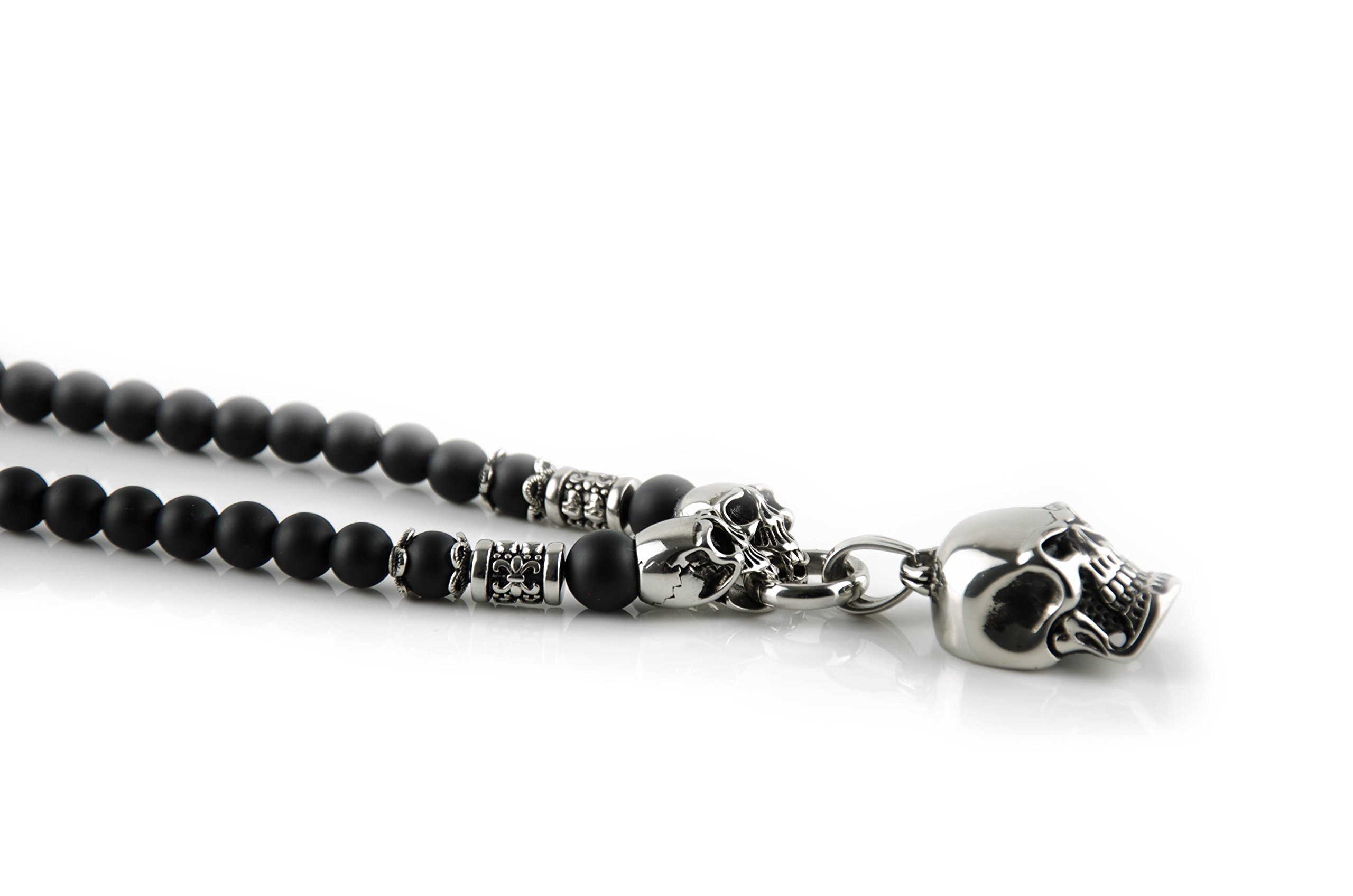 Herren Männer Hals Perlenkette aus Onyx mit Totenkopf Edelstahl Beads Anhänger Biker Handmade Geschenke