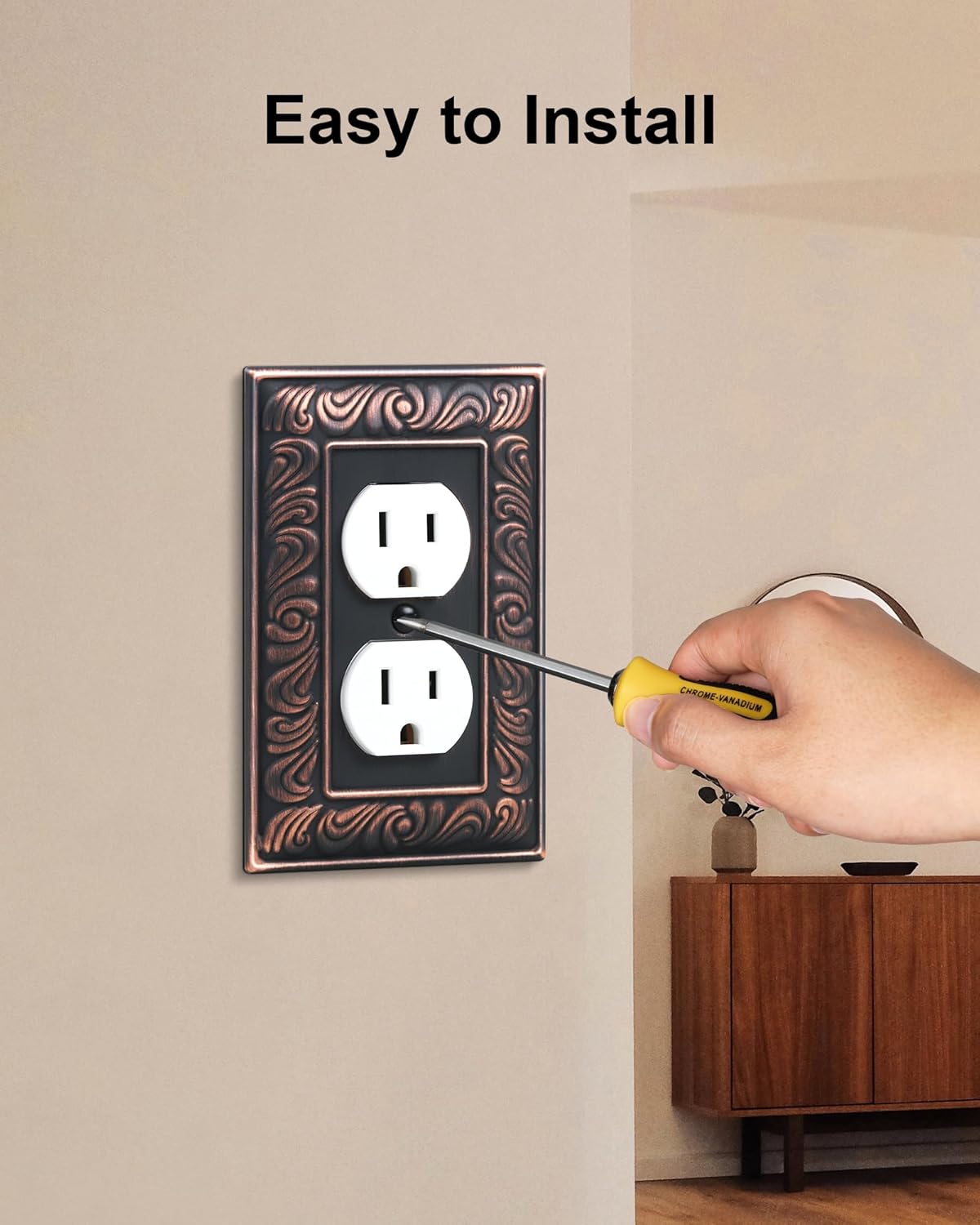 4-Pack Duplex Outlet Cover Plate, Paisley Pattern Decorative Metal Wall Plates for Electrical Outlets, 1 Gang Receptacle Cover, Aged Bronze Switch Plates and Outlet Covers - Image 5