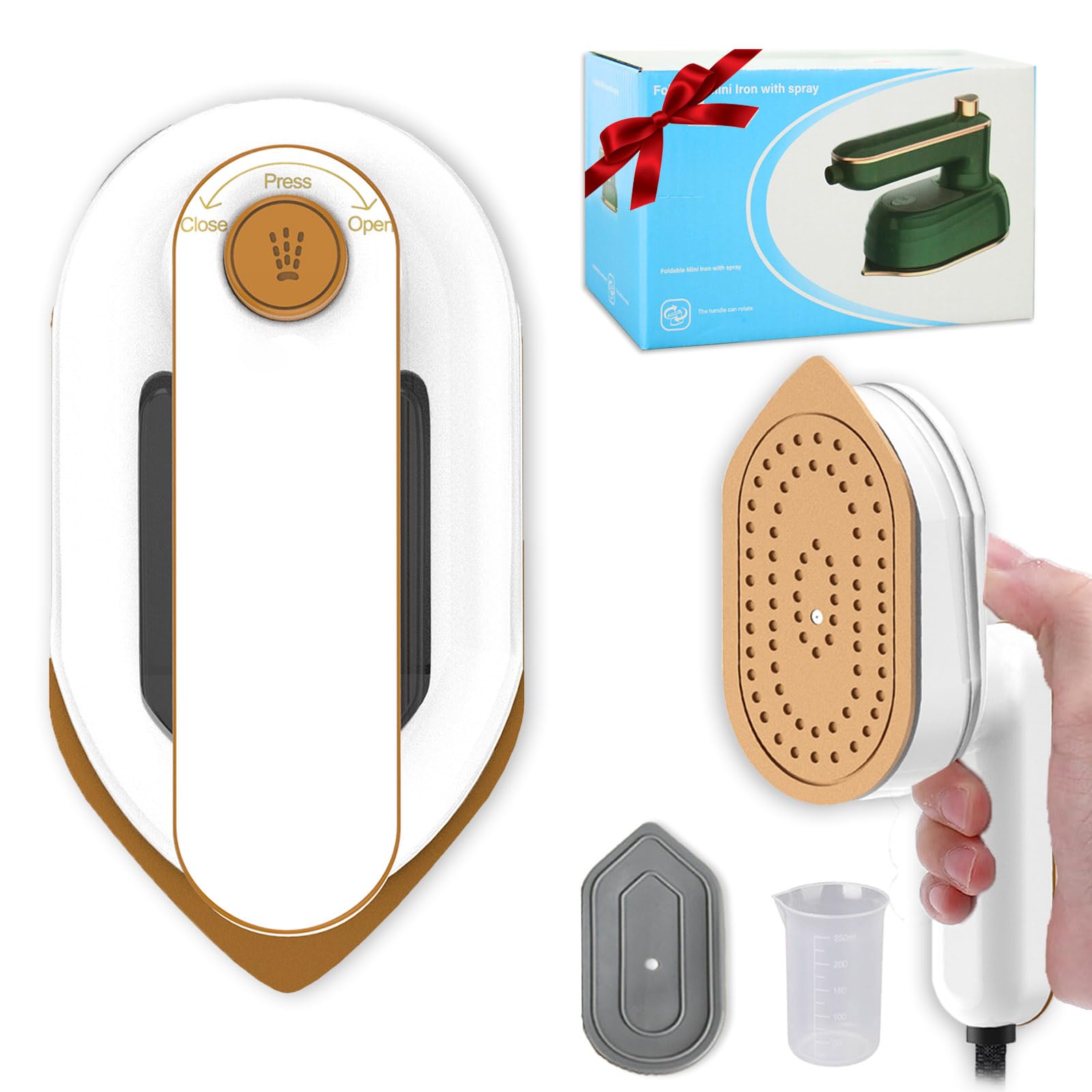 Mini Eisen, 2 in 1 180°Schwenkbar Faltbares Dampfglätter Reisebügeleisen Mini für Bekleidung, Hand Bügeleisen für Familie, Reise, Hotel, RV, Dienstreise Machen (White)