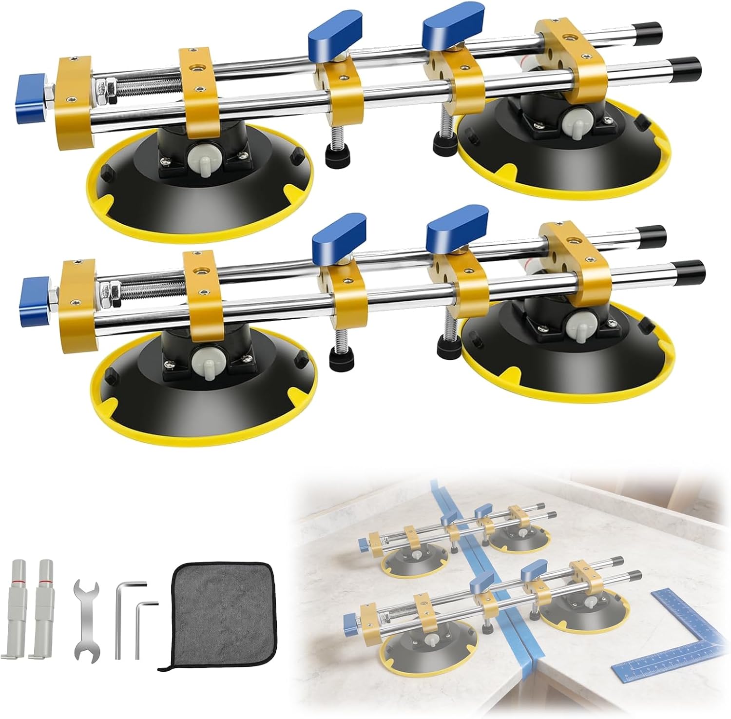 2 Pack Seamless Seam Setter with 6 Inch Vacuum Suction Cups, Upgraded Granite Seam Setter with Replacement Air Pump, Stone Seam Joiner for Countertop Installation, Joining & Leveling