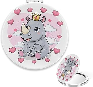 Compact Mirror for Purses, Cute Rhino with Cr...