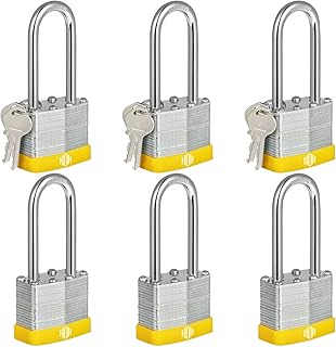 HOX Keyed-Alike Padlocks w/ 2” Long Hardened Shackle, 1-9/16” Wide Body, 6-Pack Shackle Padlock for Hasp Latch, Shed, Fence, Storage Locker