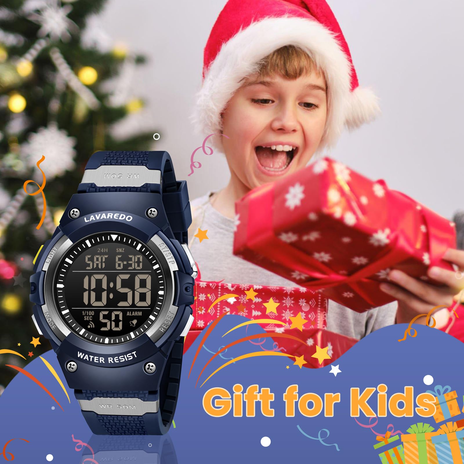 Timever Reloj Digital niños con Correa de Silicona, Resistente al Agua a 5 ATM, Reloj Deportivo con Alarma, cronómetro, Fecha, luz, Hora Dual, Cuenta Regresiva
