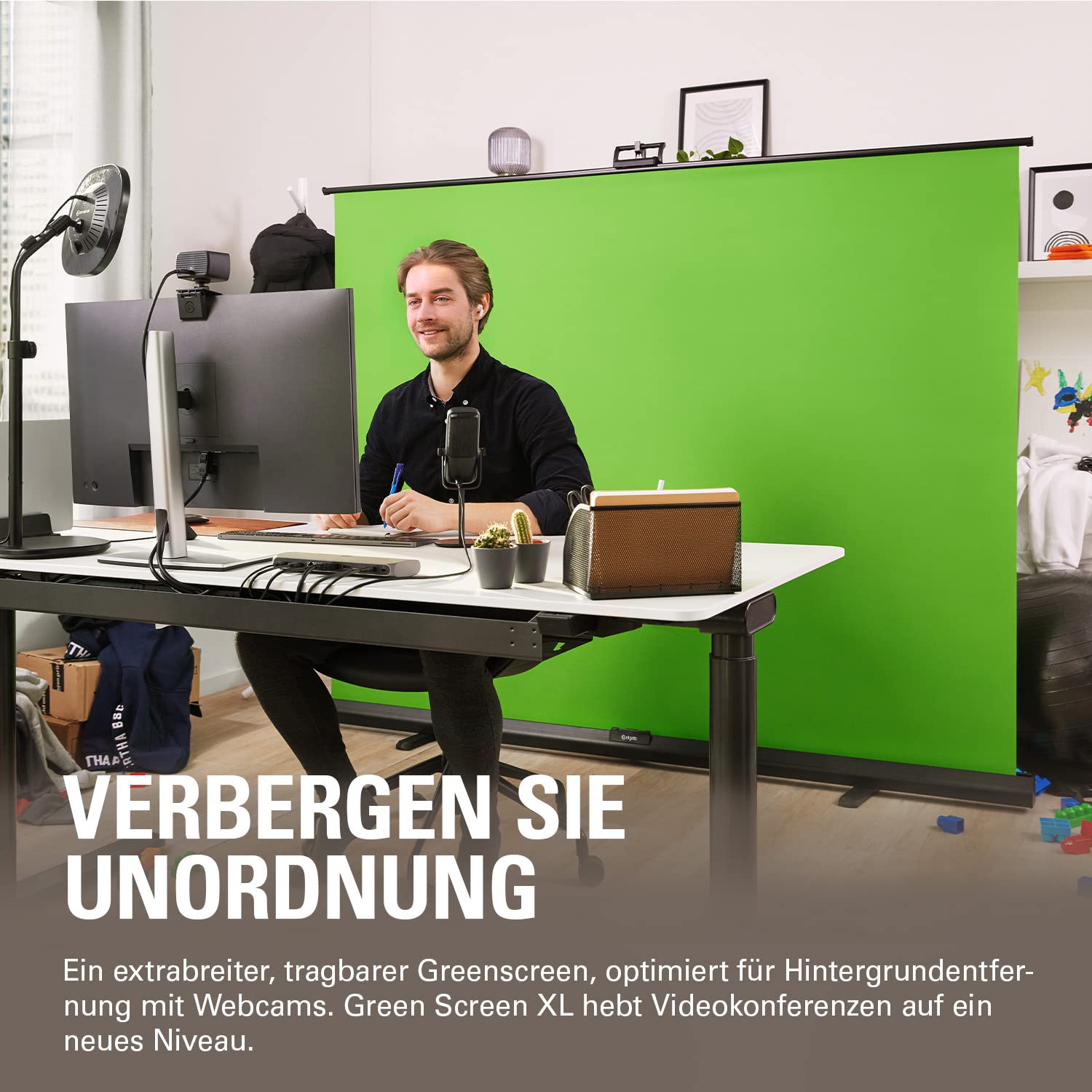 Elgato Green Screen XL - 2x1.82m Ausfahrbares Chroma-Key-Panel für Streaming, Videokonferenzen auf Instagram, TikTok, Zoom, Teams, OBS | 2x1,82 m, faltenfreies Material, schnelle Stangenmontage, faltbar, für Streaming und Videocalls