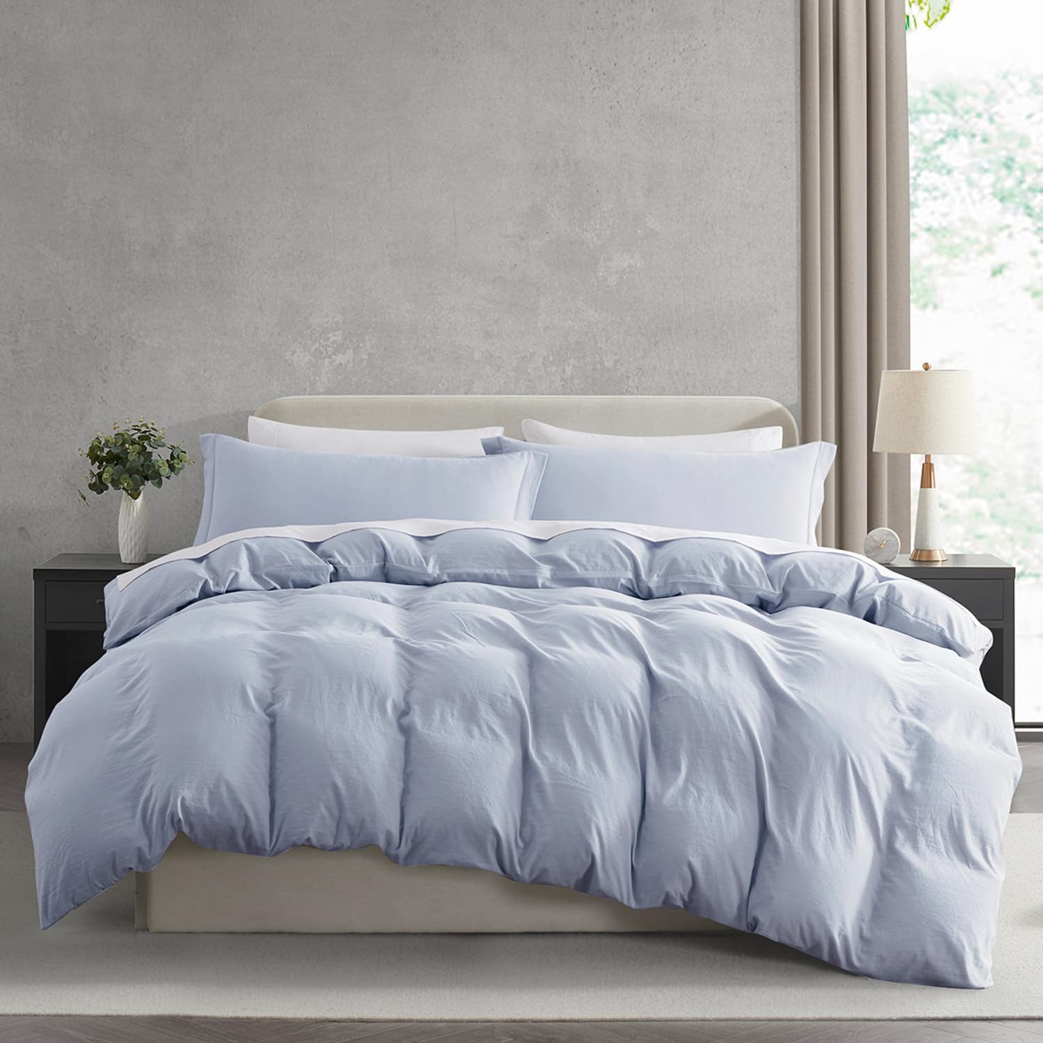 Nestl Ice Blue Duvet Cover Queen Size - Soft Double Brushed Queen Duvet Cover Set, 3 Piece, with Zipper Closure, 1 Duvet Cover 90x90 inches and 2 Pillow Shams
