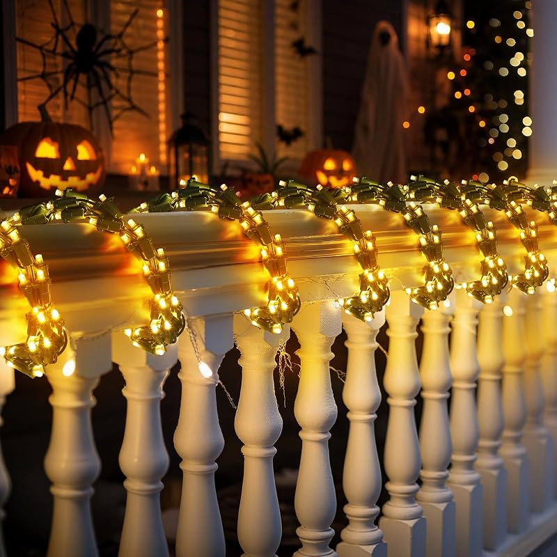 9' 300 Bulb Christmas Garland Lights on Green Wire LED String Light | Christmas Outdoor Decoration, 5mm Warm White Led, Xmas Garland String Lights for Patio Banisters Stair Railings Columns Tree