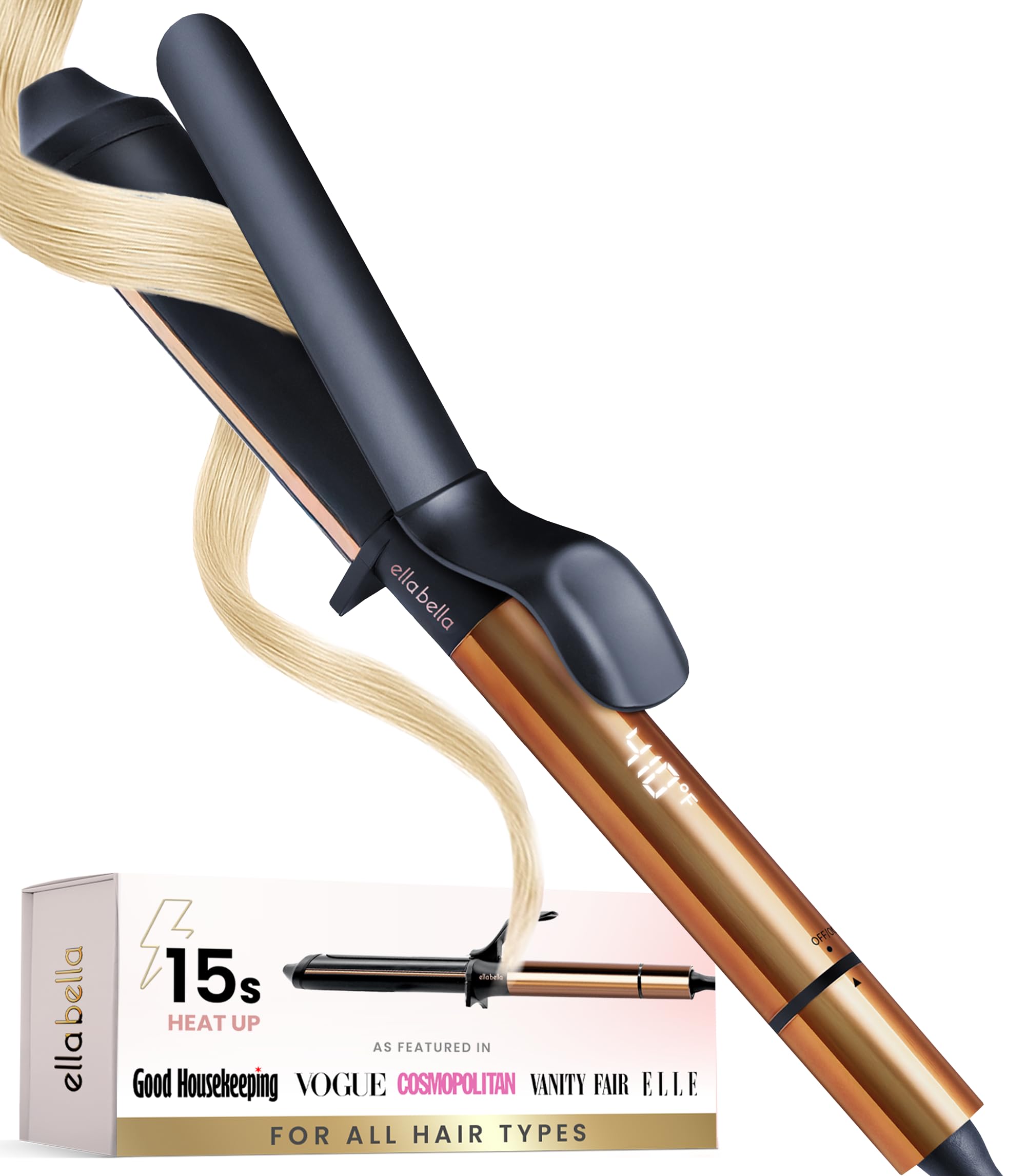 ELLA BELLA® Modelador de cachos de 3,8 cm • Modelador de cabelo profissional • Modelador