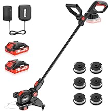 EWORK 20V Weed Wacker Cordless, 12-Inch Electric Weed Wacker, Includes 2 Batteries, Charger and 6 Replacement Spool Lines, Grass Edger for Lawn Yard Cutting Climate Pledge Friendly