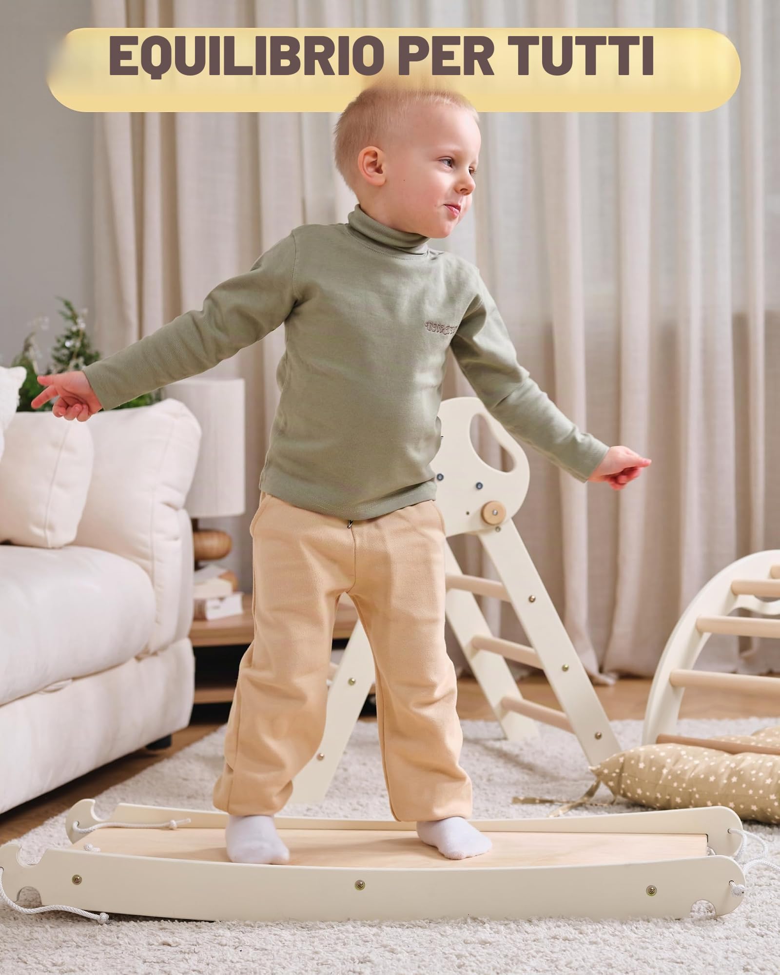Goodevas 5-in-1 Struttura da Arrampicata per Interni in Legno con Scivolo – Triangolo Montessori per Bambini da 1 Anno, Parco Giochi per Interni, Giocattolo da Arrampicata per Bambini Triangolo