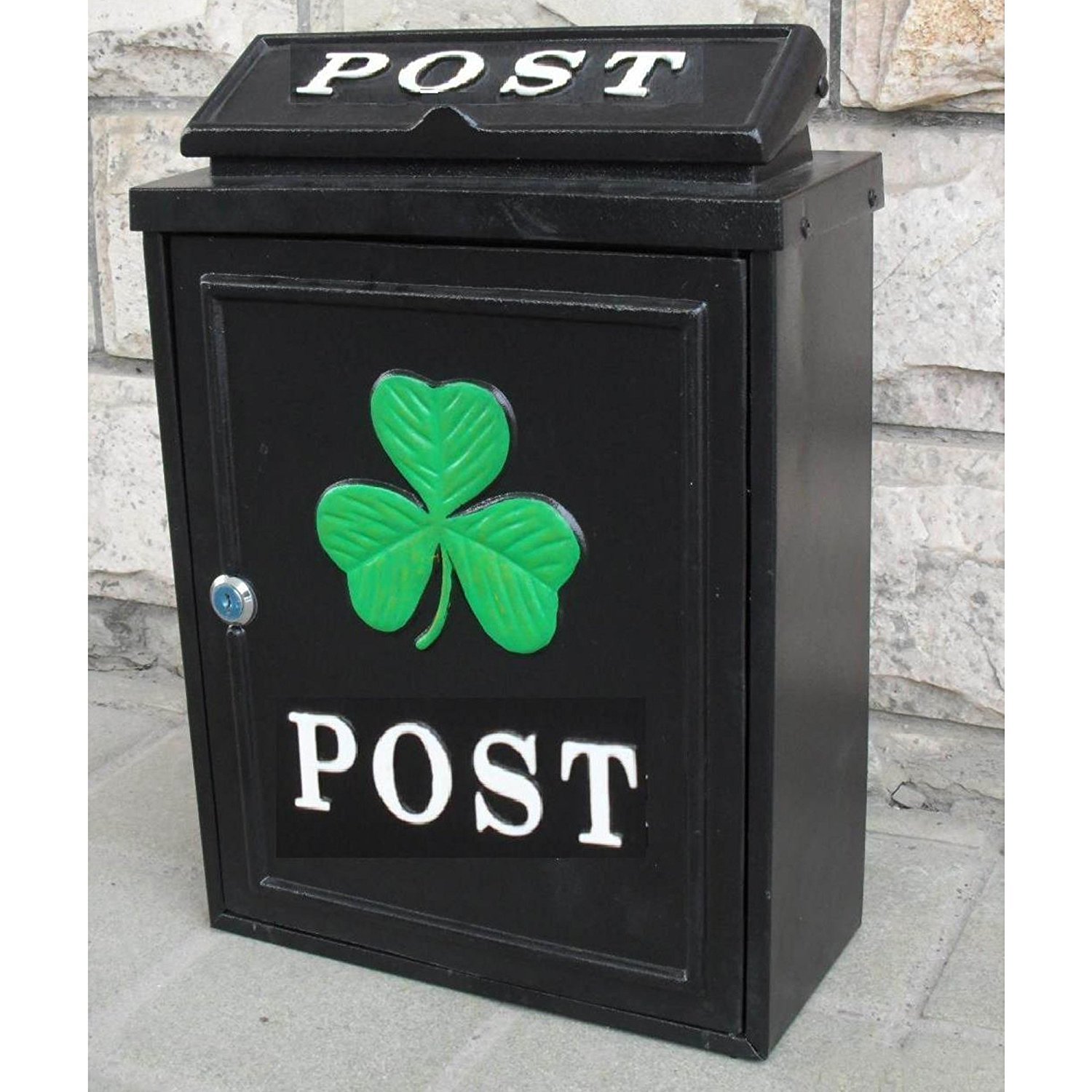 Arboria Black Postbox Collection By Price Crunchers - Lockable Heavy Duty Secure Wall Mounted Letter Mail Post Box Stainless Steel (1. Irish Shamrock)