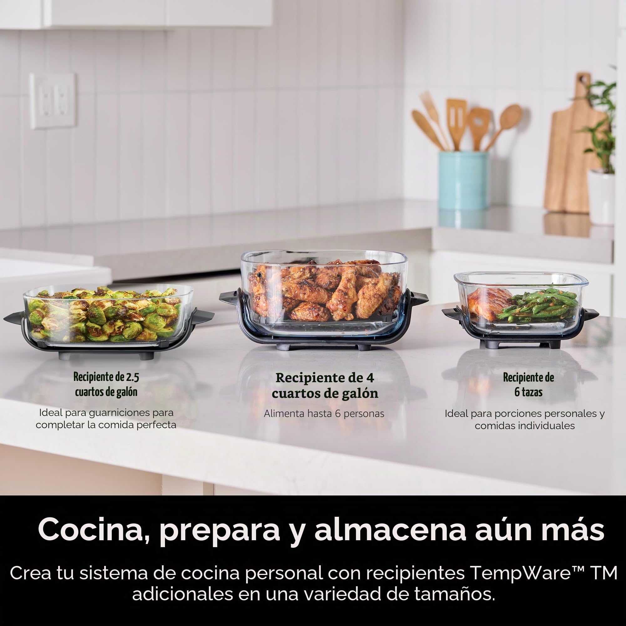 Ninja Contenedor de cristalería TempWare de 4 cuartos con tapa de almacenamiento, sistema de cocción portátil Crispi compatible, apto para microondas, congelador y lavavajillas, superficie de cocción