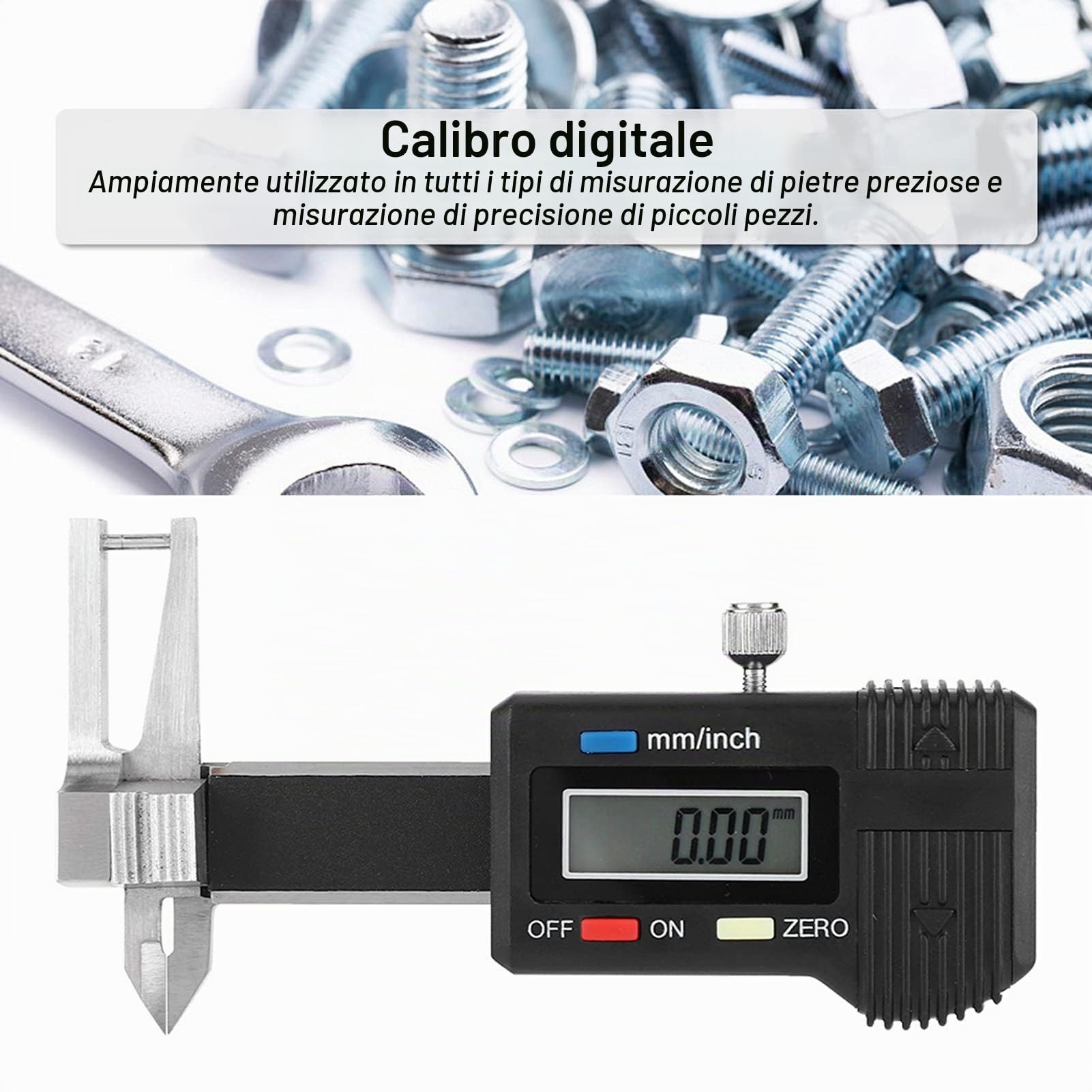 Calibro Elettronico in Acciaio Inossidabile, Calibro di Spessore Digitale, Misurazione Rapida Ad Alta Precisione per Pietre Preziose e Piccoli Pezzi, Portatile e Robusto, Facile