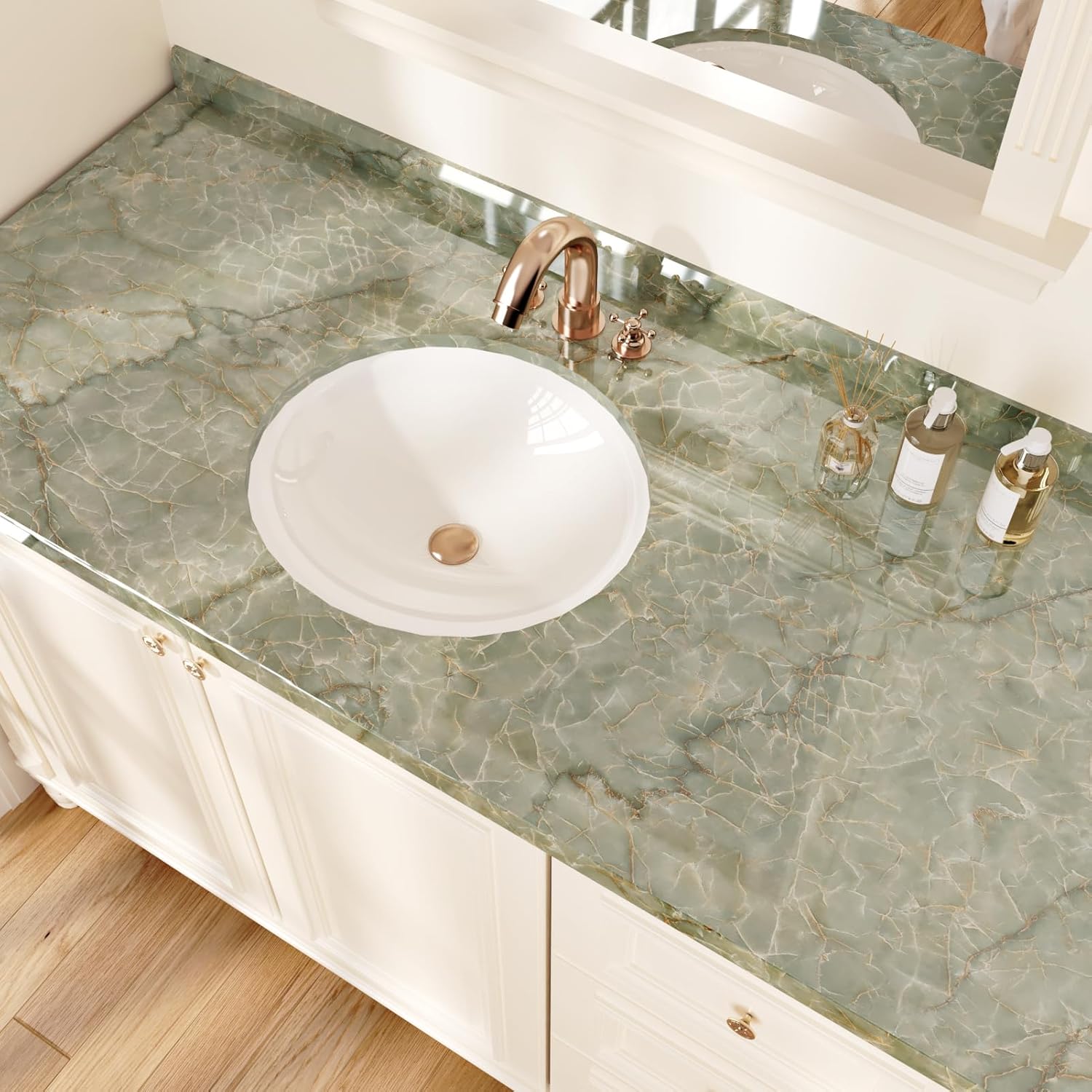 Green Marble Wallpaper Peel and Stick Cyan Marble Contact Paper for Kitchen Countertop Backsplash Self Adhesive Granite Wallpaper for Bathroom Vinyl Countertop Wrap Cabinets Table 24"x118"