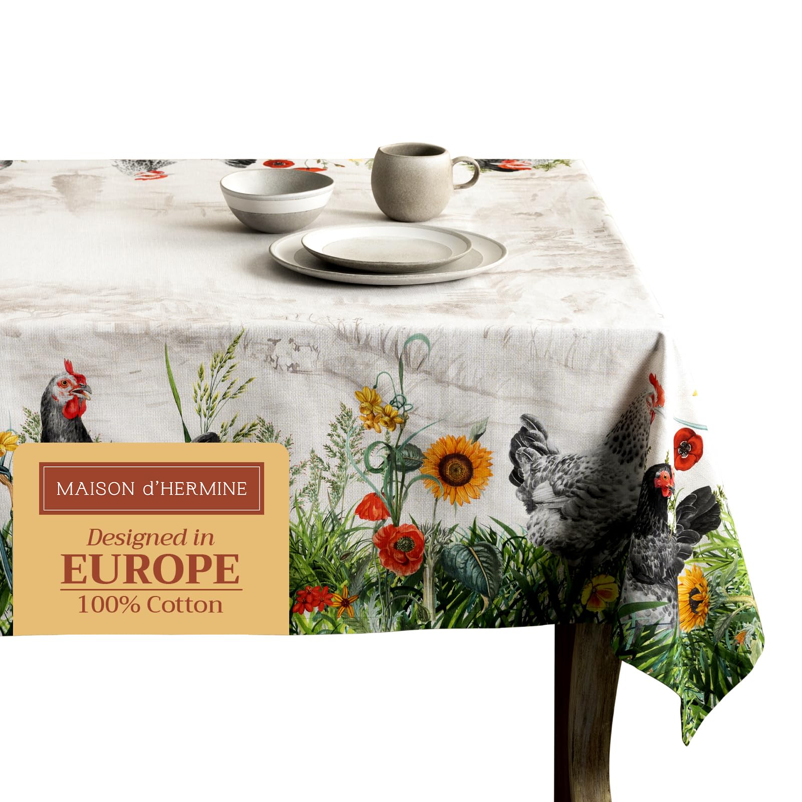 Maison d' Hermine Tischdecke aus 100% Baumwolle für die Küche | Abendessen | Tischunterlage | Festliche Dekoration | Hochzeit | Frühling/Sommer | Ostern (Rechteck, 160 cm x 220 cm)