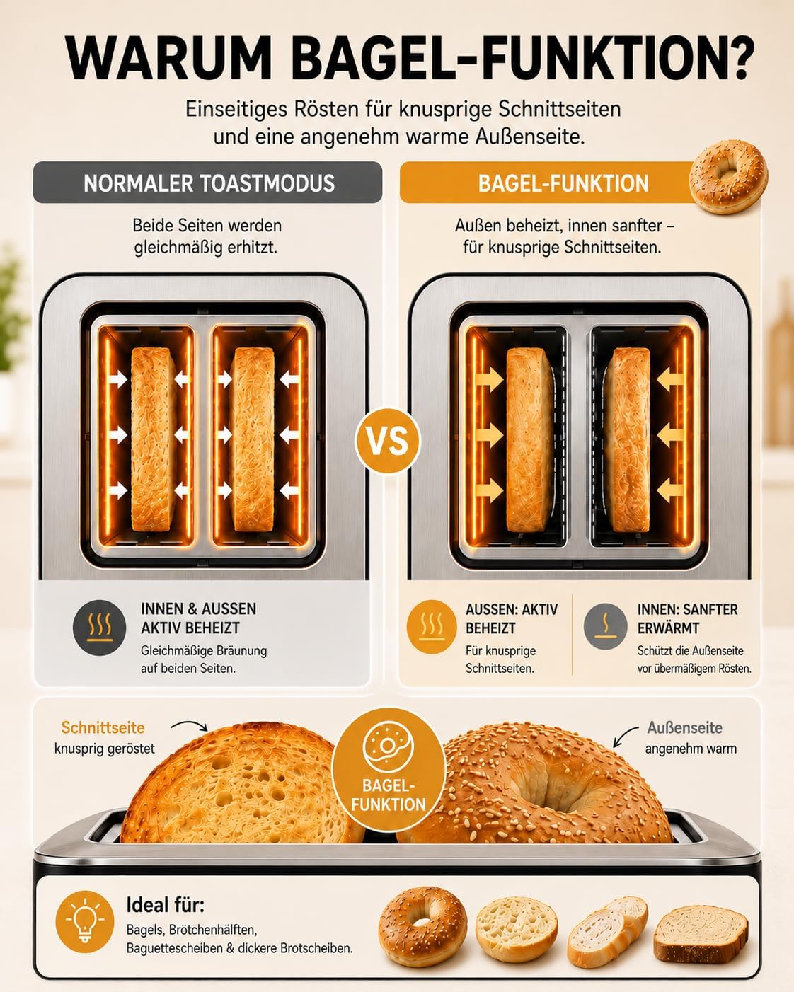 Toaster Edelstahl 2 Scheiben Digital Countdown Bagelfunktion 6 Bräunungsstufen