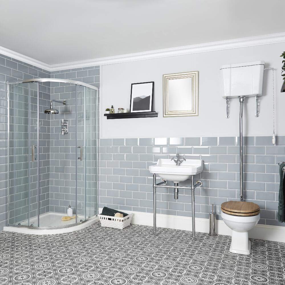 Milano White Quadrant Shower Enclosure High Level Toilet Bathroom Basin Washstand