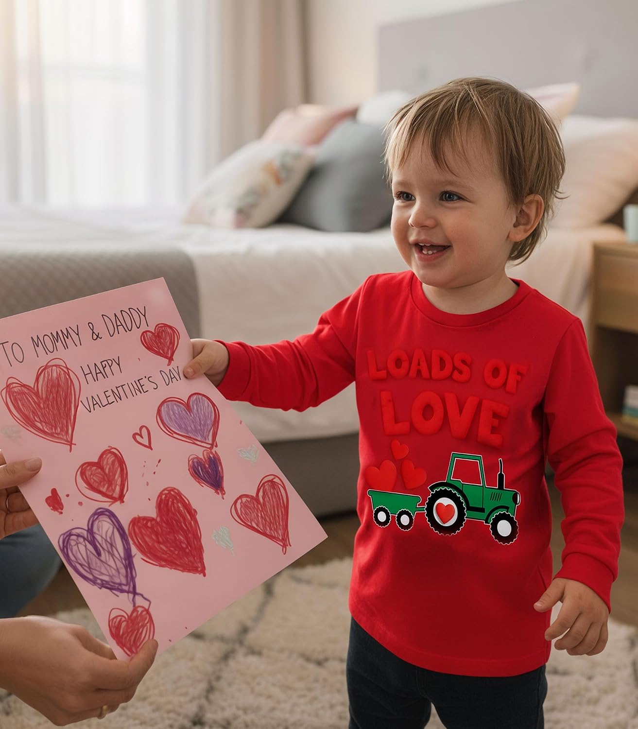 Tstars Kids Tractor and Digger Poppin Valentine's Day Shirt - Funny Heart Dab Long Sleeve Tee for Toddlers Boys and Girls