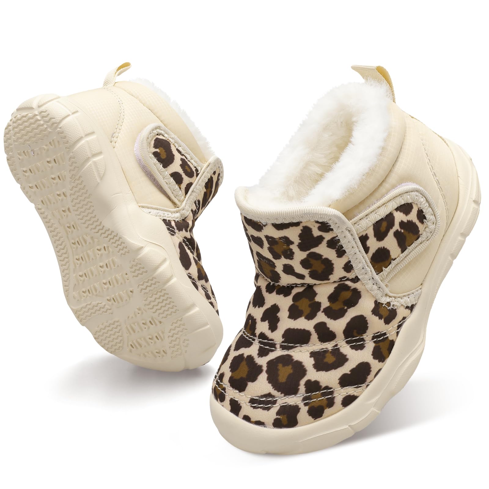 QFH Baby Shoes Girl Soft Sole Shoes Infant Shoes Boy Boot Baby Winter Snow Boots Lightweight Leopard 12-18 Months Infant