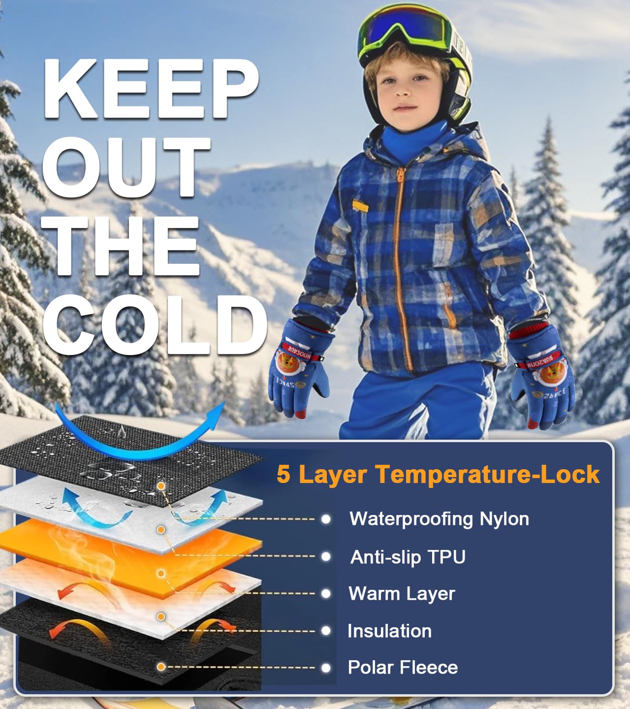 Gants De Ski Enfant FrikyMonking - Imperméables - 8-14 Ans - Polaire Chaude