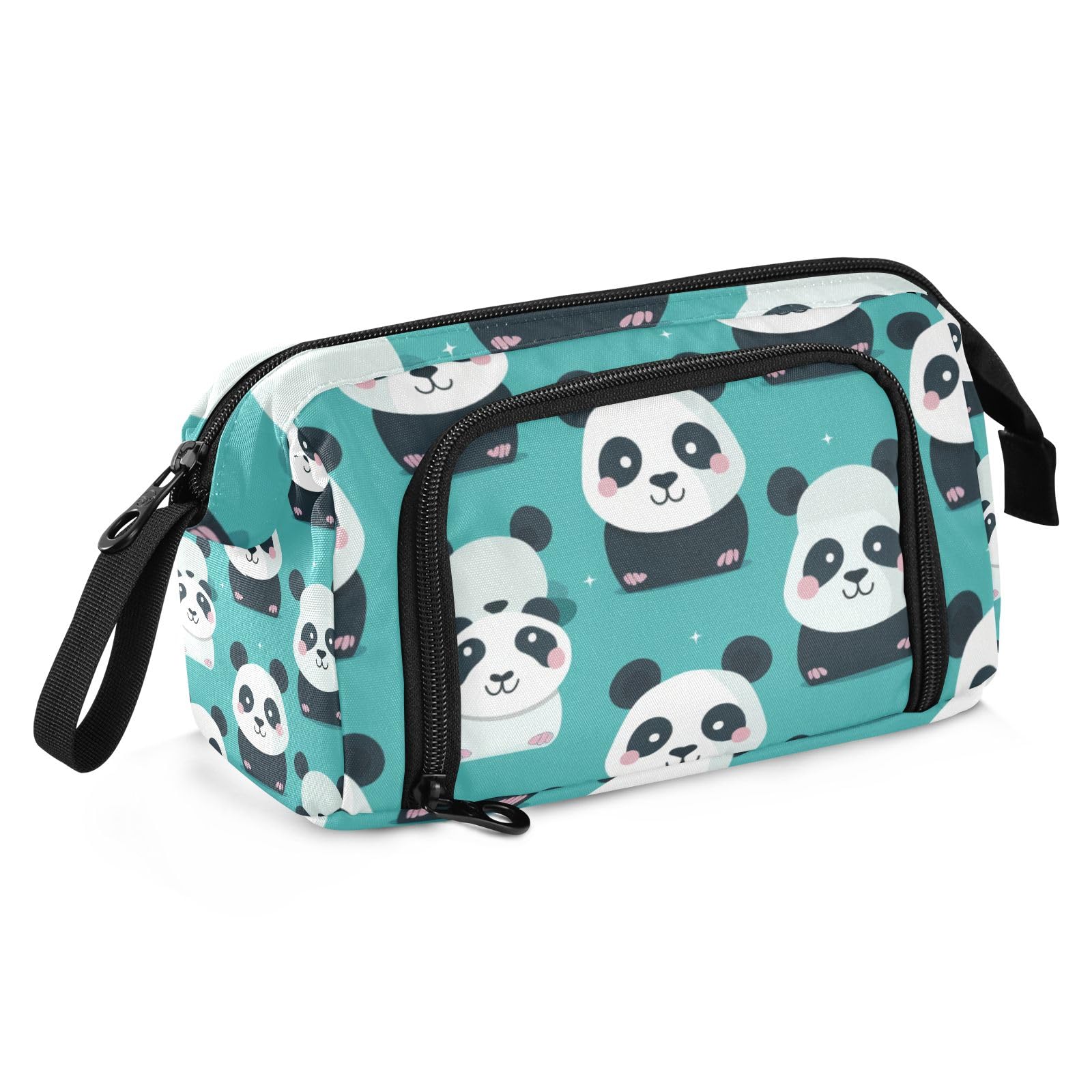Mnsruu Estuche para lápices de gran capacidad, bonito diseño de pandas, bolsa de papelería, escuela, universidad, oficina, organizador para adolescentes, adultos y estudiantes, Bonitos pandas verdes,