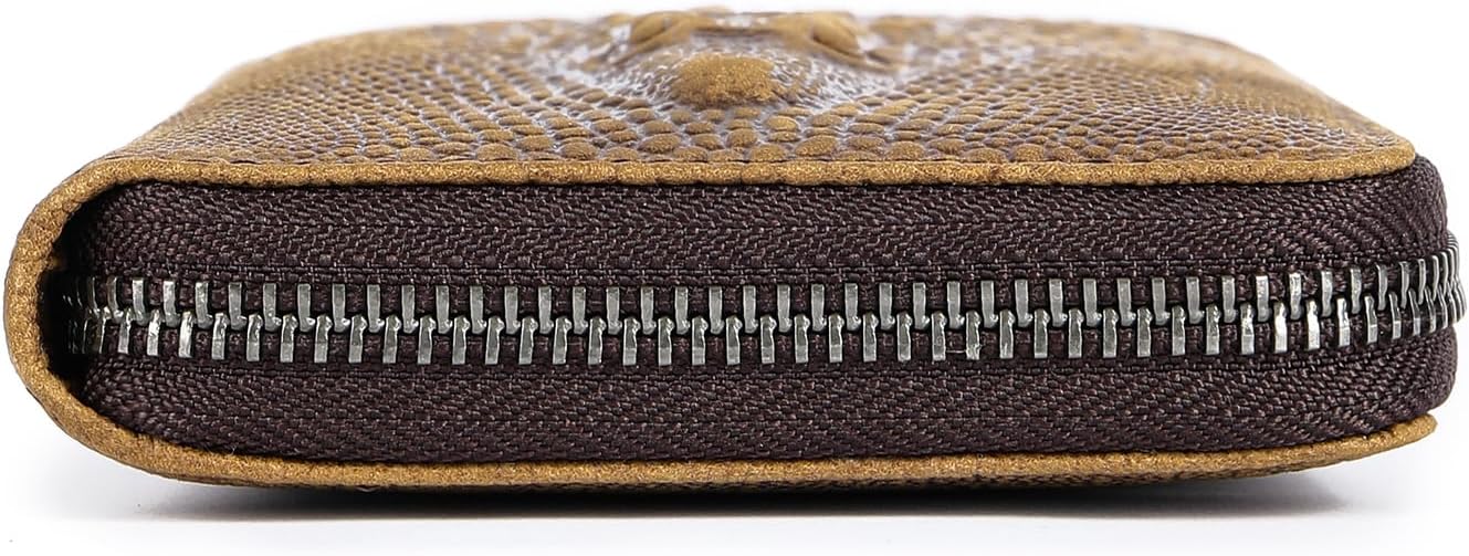 NIUCUNZH Genuine Leather Cool Long Wallets for Men Personalized Zip Around Wallet Checkbook Cash Credit Card Holder Wallet Coffee - Image 5