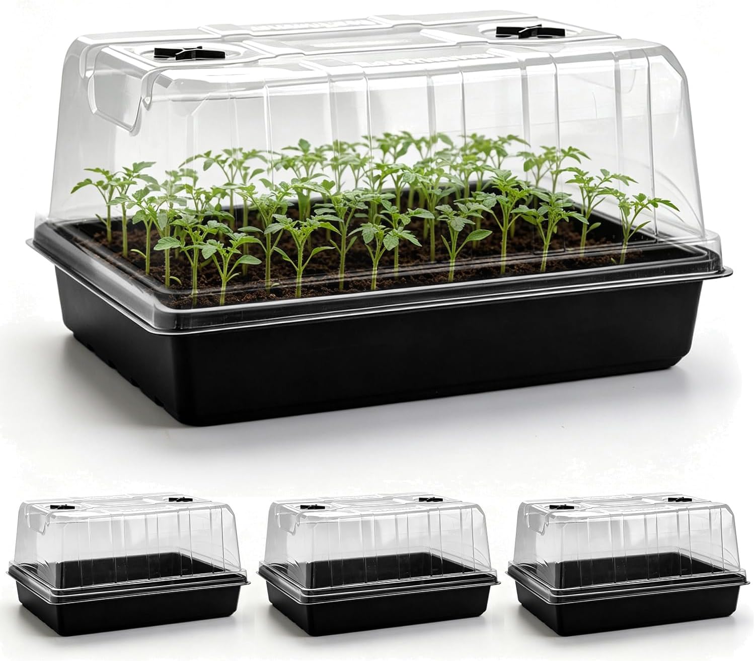 RooTrimmer 4-Pack Seed Starter Trays with 5" Tall Humidity Domes