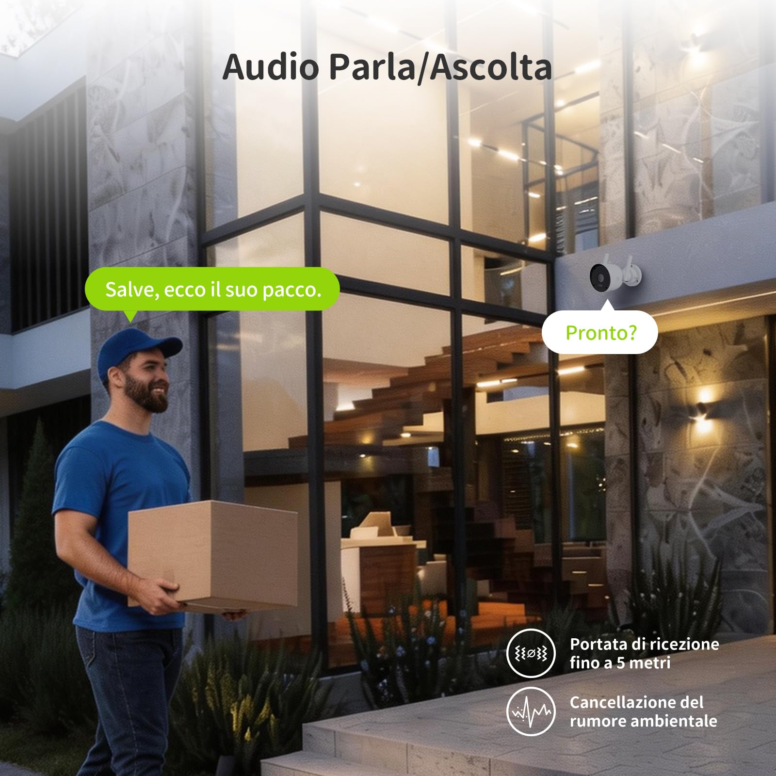 Beans View Telecamera Wi-Fi da Esterno 4K, Videocamera Sorveglianza Dual-Band 2.4/5GHz, Visione Notturna a Colori, Rilevamento AI Persone e Veicoli, Allarme Acustico e Visivo, ONVIF/RTSP, IP66 (D110)