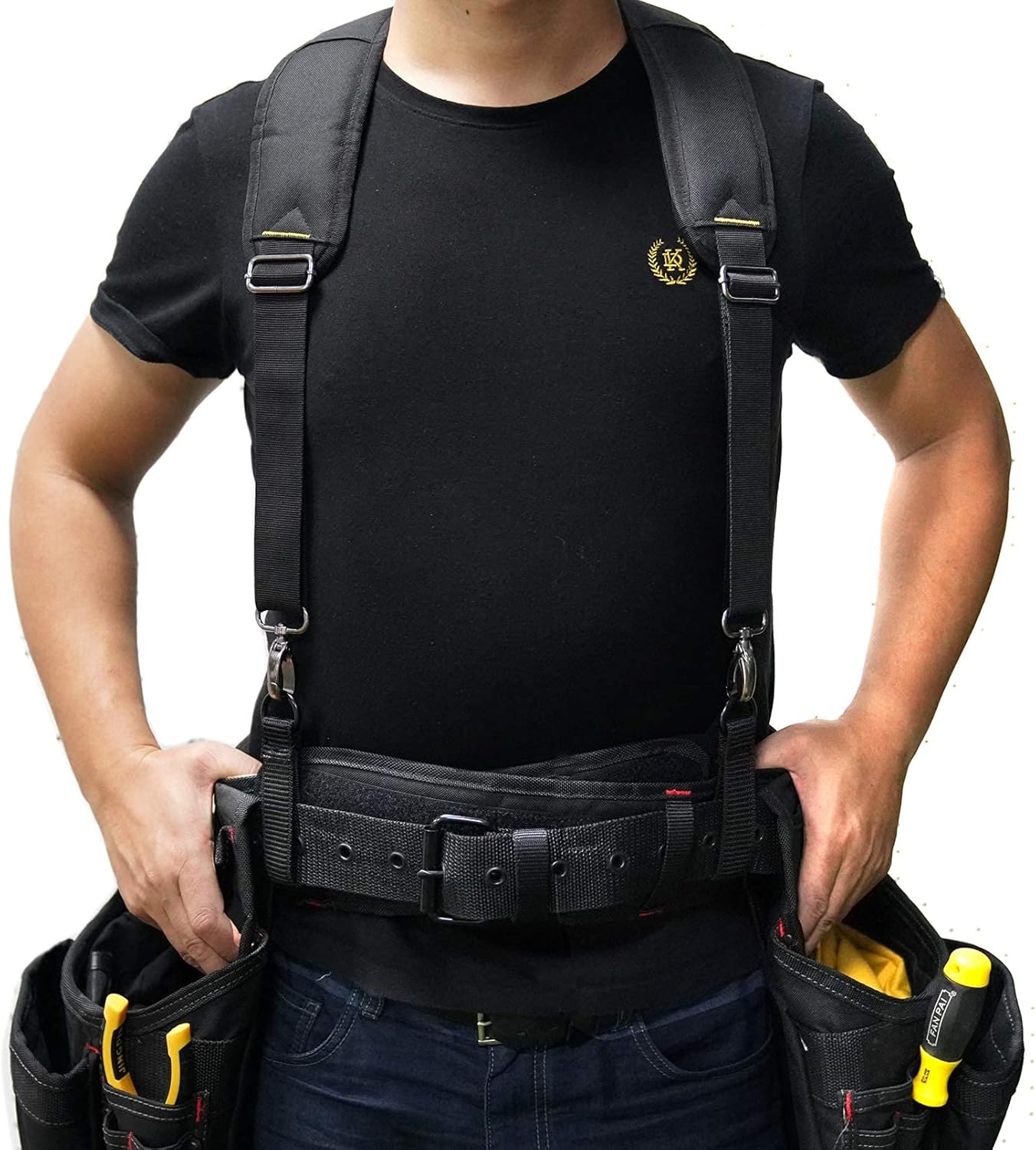 MELOTOUGH 1 PACK Tool Belt Suspender Durable Construction Suspender for Men + 2 PACK Tool Holster Cordless Drill Holster/Hook Single