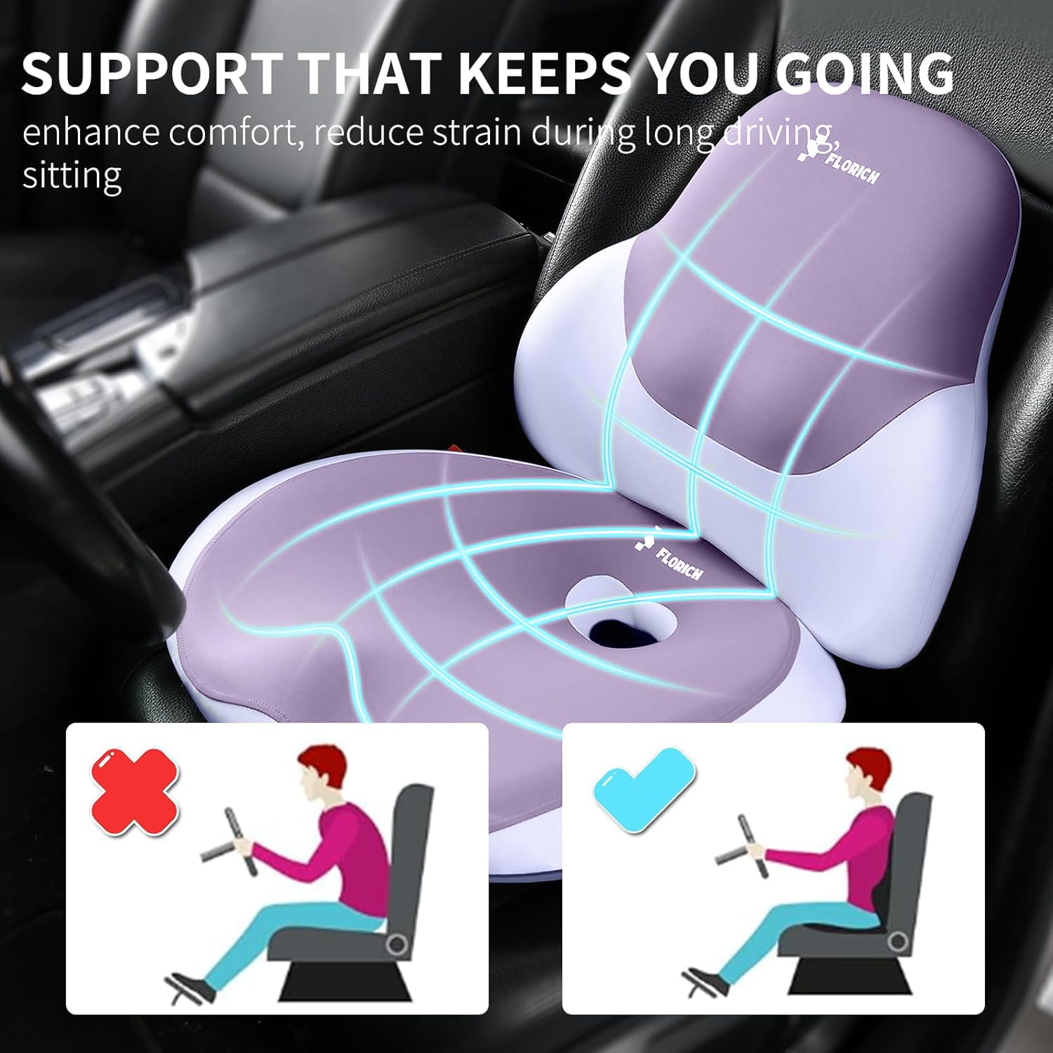 FLORICH Seat Cushion Lumbar Support Pillow for Office Chair Car Lower Back Support Ergonomic Desk Chair Pillow for — view 2