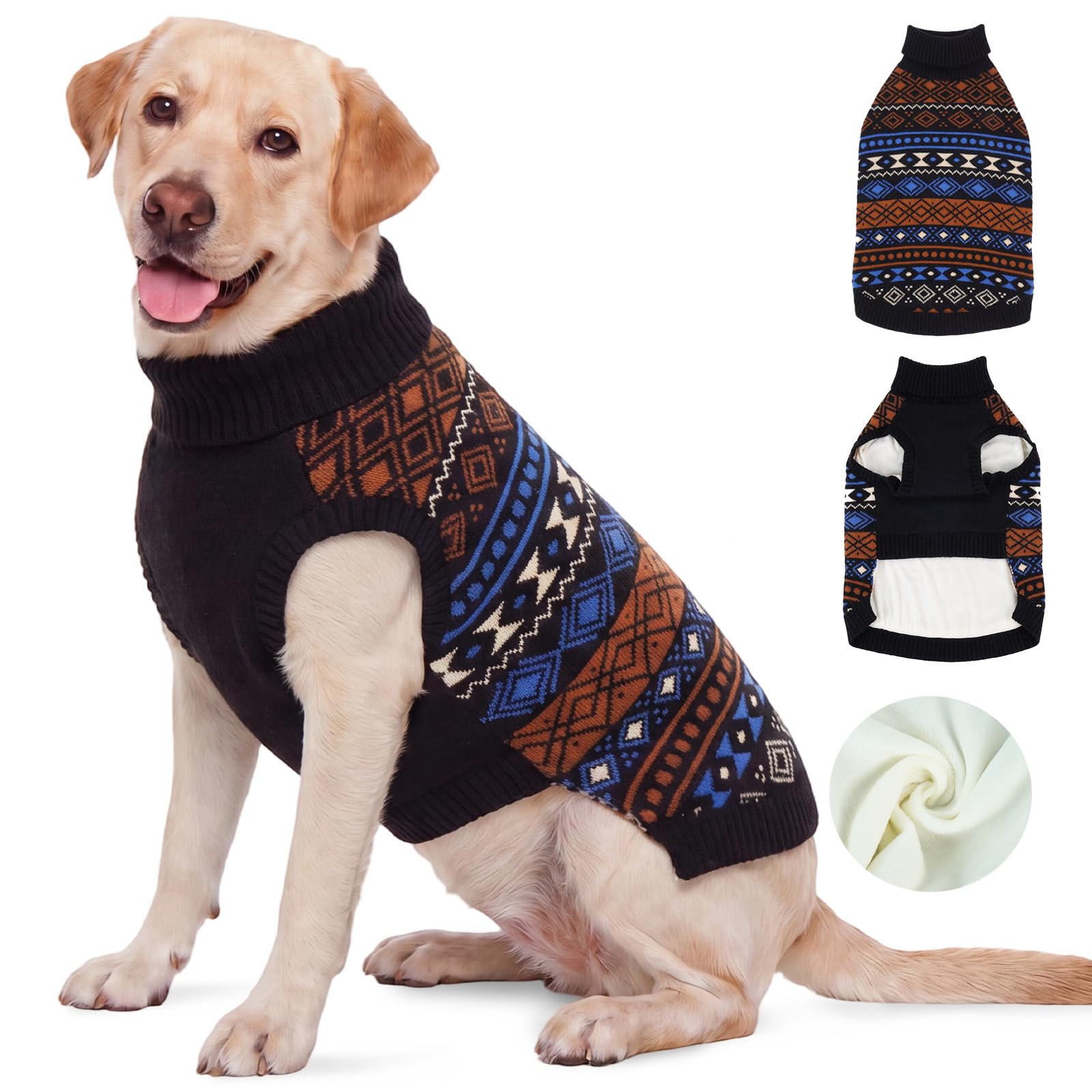 OUOBOB Large Dog Sleeveless Turtleneck Knit Jumper Black 2XL