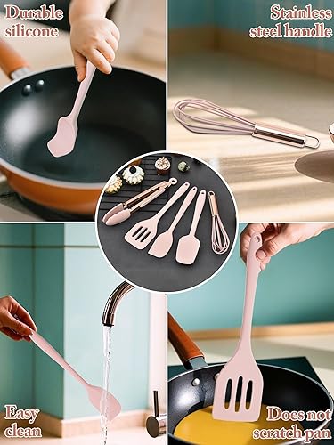 Miniatura 5 de Juego de utensilios de cocina, 5 piezas, mini utensilios de cocina de silicona, resistentes al calor, antiadherentes, juego de espátulas sin BPA,
