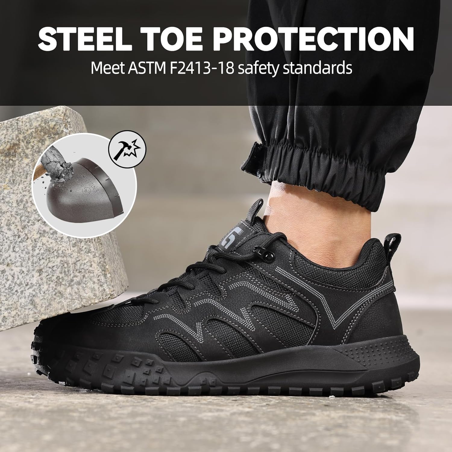 Steel Toe Work Shoes For Men, Slip Resistant Safety Shoes with Puncture Protection for Construction Industrial Work, Breathable and Comfortable