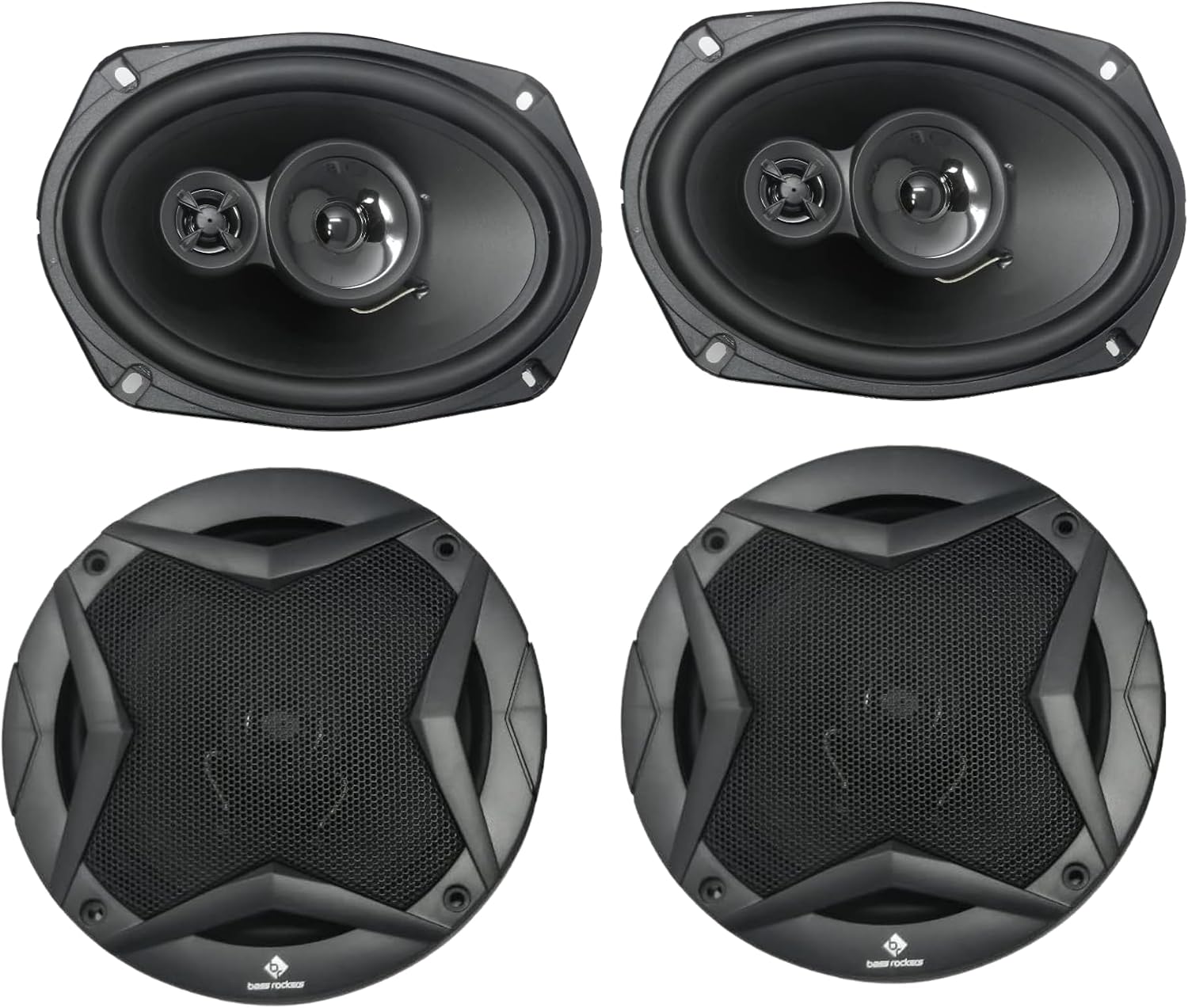 Bass Rockers BR6930 6x9 3-Way & BR650 6.5" 2-Way Car Audio Coaxial Speakers Combo | 2100W Peak Power Pair Set | 4 Ohm Full Range Upgrade for Car, Boat, ATV, UTV, Truck, RV