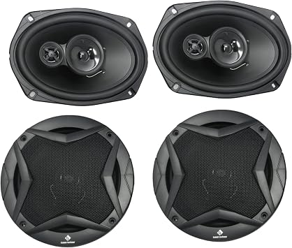 Bass Rockers BR6930 6x9 3-Way & BR650 6.5" 2-Way Car Audio Coaxial Speakers Combo | 2100W Peak Power Pair Set | 4 Ohm Full Range Upgrade for Car, Boat, ATV, UTV, Truck, RV