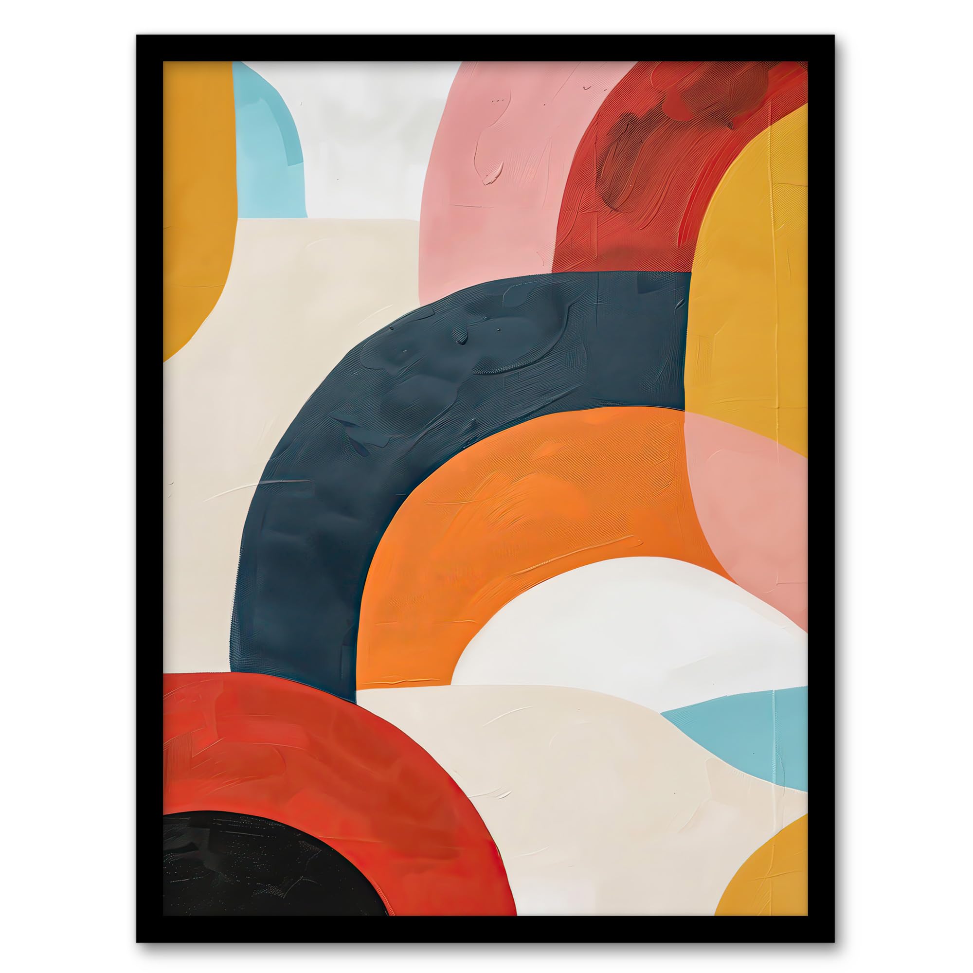 Artery8 Mid Century Modern Retro Rainbow Oil Painting Living Room Artwork Framed Wall Art Print 18X24 Inch