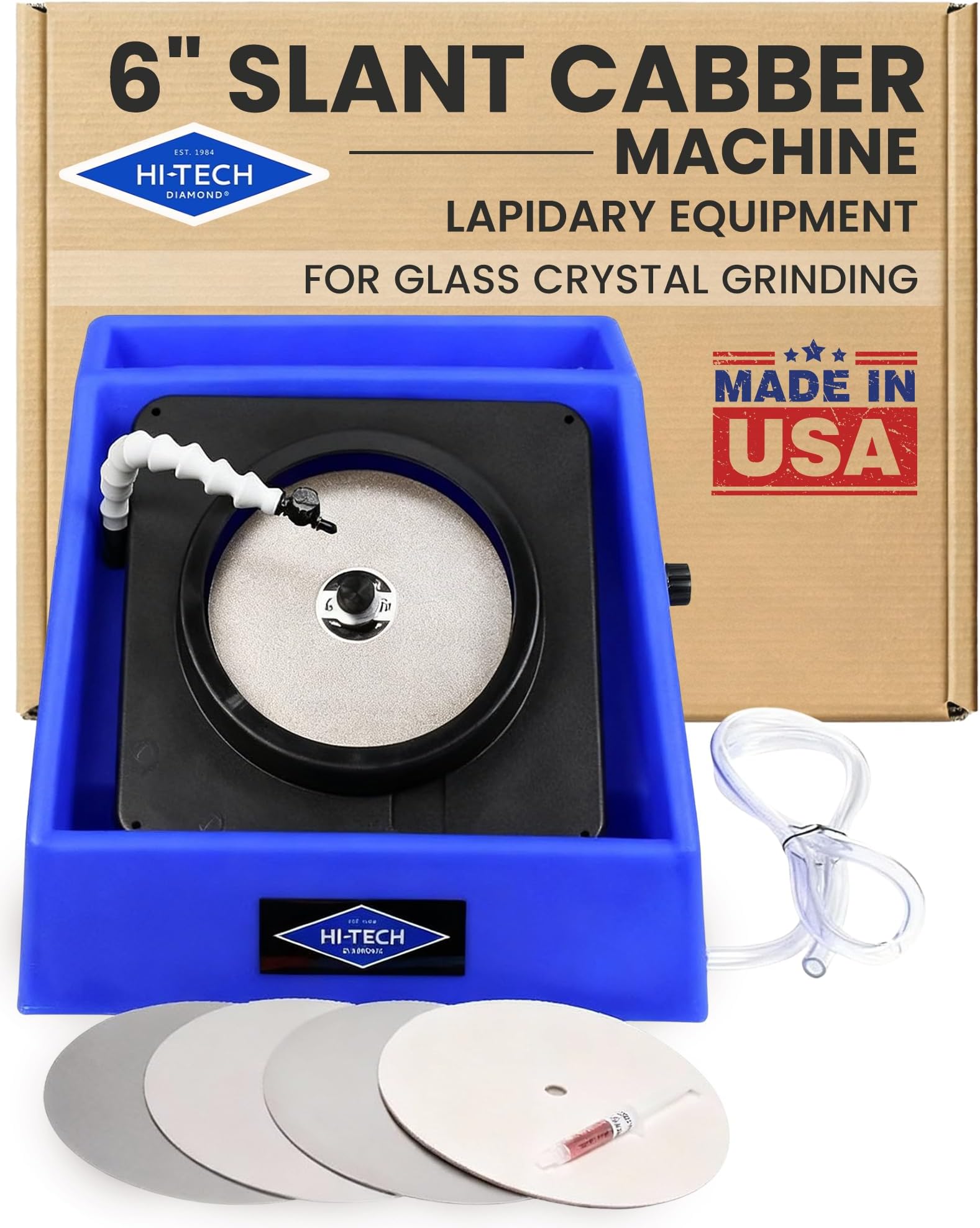 6" Slant Cabber – Lapidary Equipment, Glass and Crystal Flat Lap Machine, Rock Polisher, Gemstone Shaper, Cabbing Machine, Stone Grinder, Rock Cutting Kit – 6 Inch, 115V Only