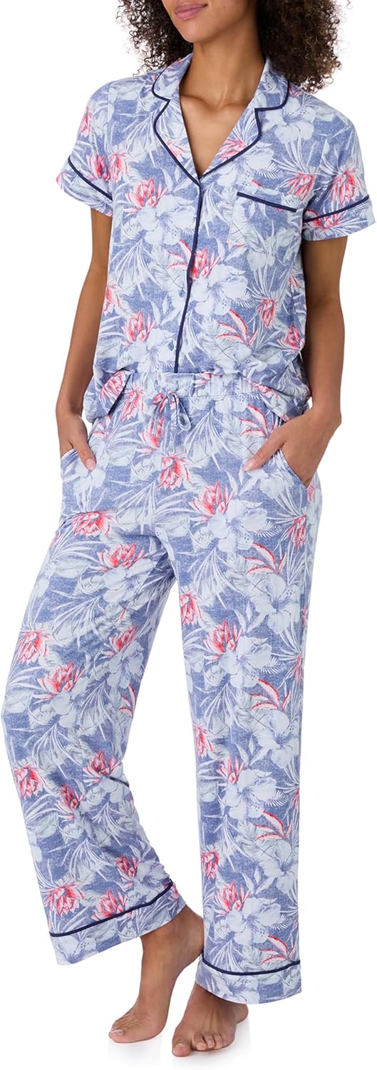 Tommy Bahama - Women's Pajama Set, Short Sleeve Notch Collar Button Down Top with Long Pants for Sleep or Lounge - Image 2