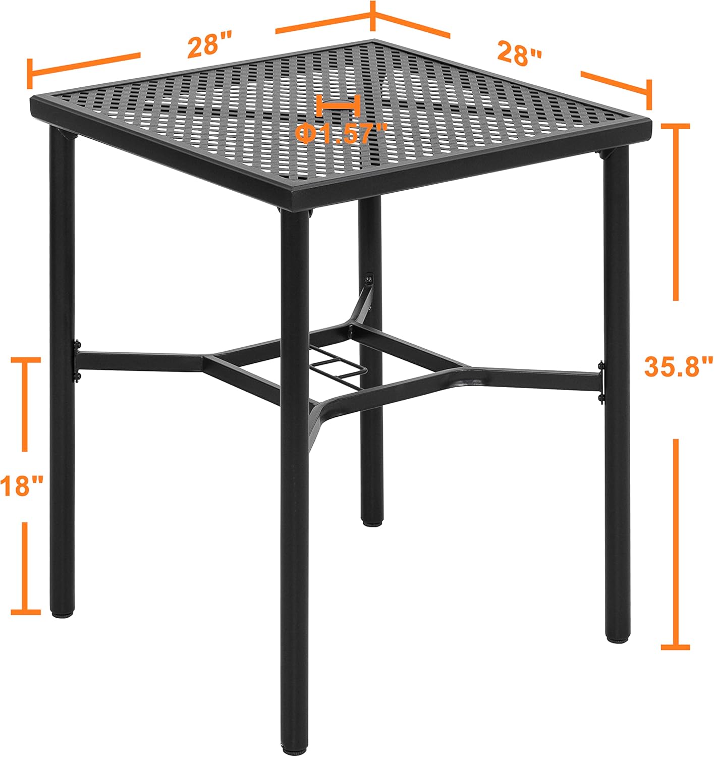 NUU GARDEN Patio Bar Table with Umbrella Hole, Steel Metal Frame Bar Height Bistro Table, Outdoor Bar Table for Garden, Backyard, Patio and Poolside, Black