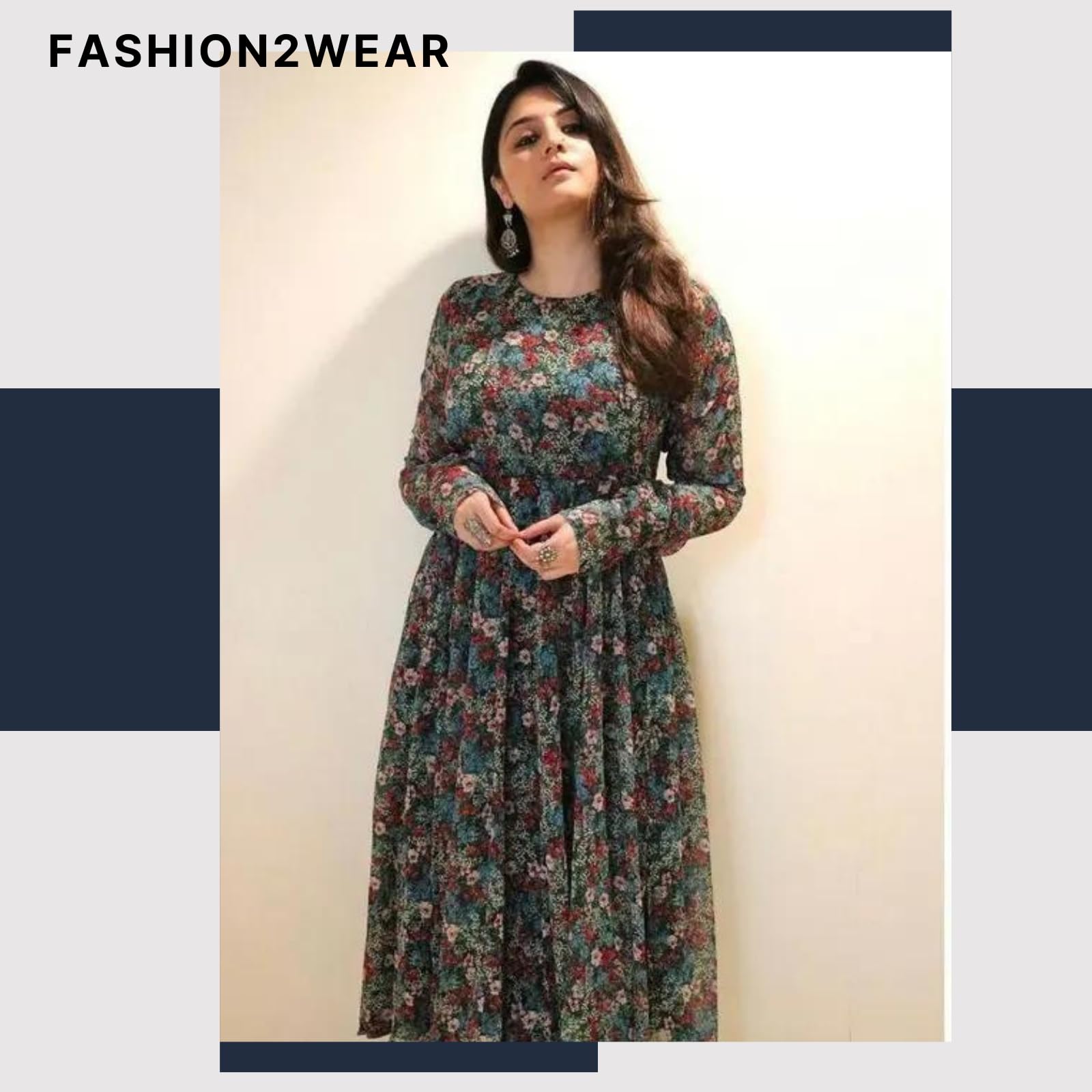Fashion2wear Printed Georgette Stitched Anarkali Gown for Women (Green) 3