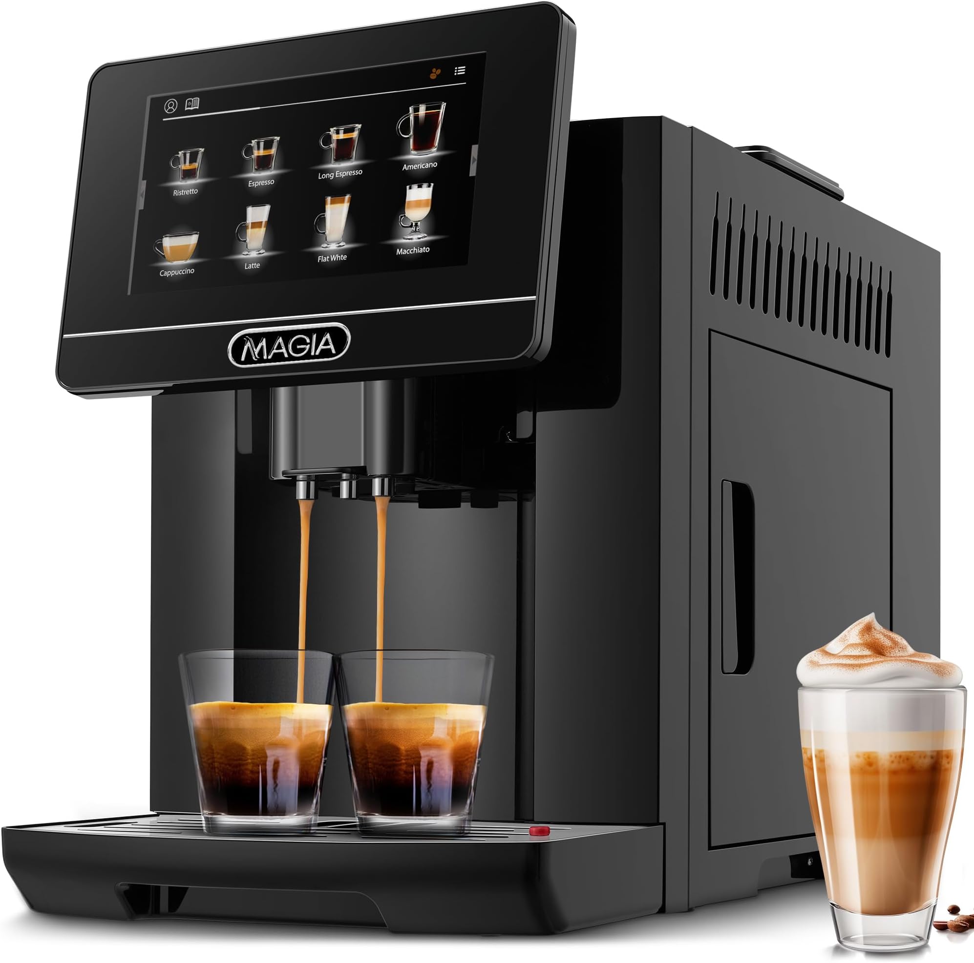 Zulay Magia Super Automatic Coffee Espresso Machine - Durable Automatic Espresso Machine With Grinder - Espresso Coffee Maker With Easy To Use 7” Touch Screen, 20 Coffee Recipes, 10 User Profiles