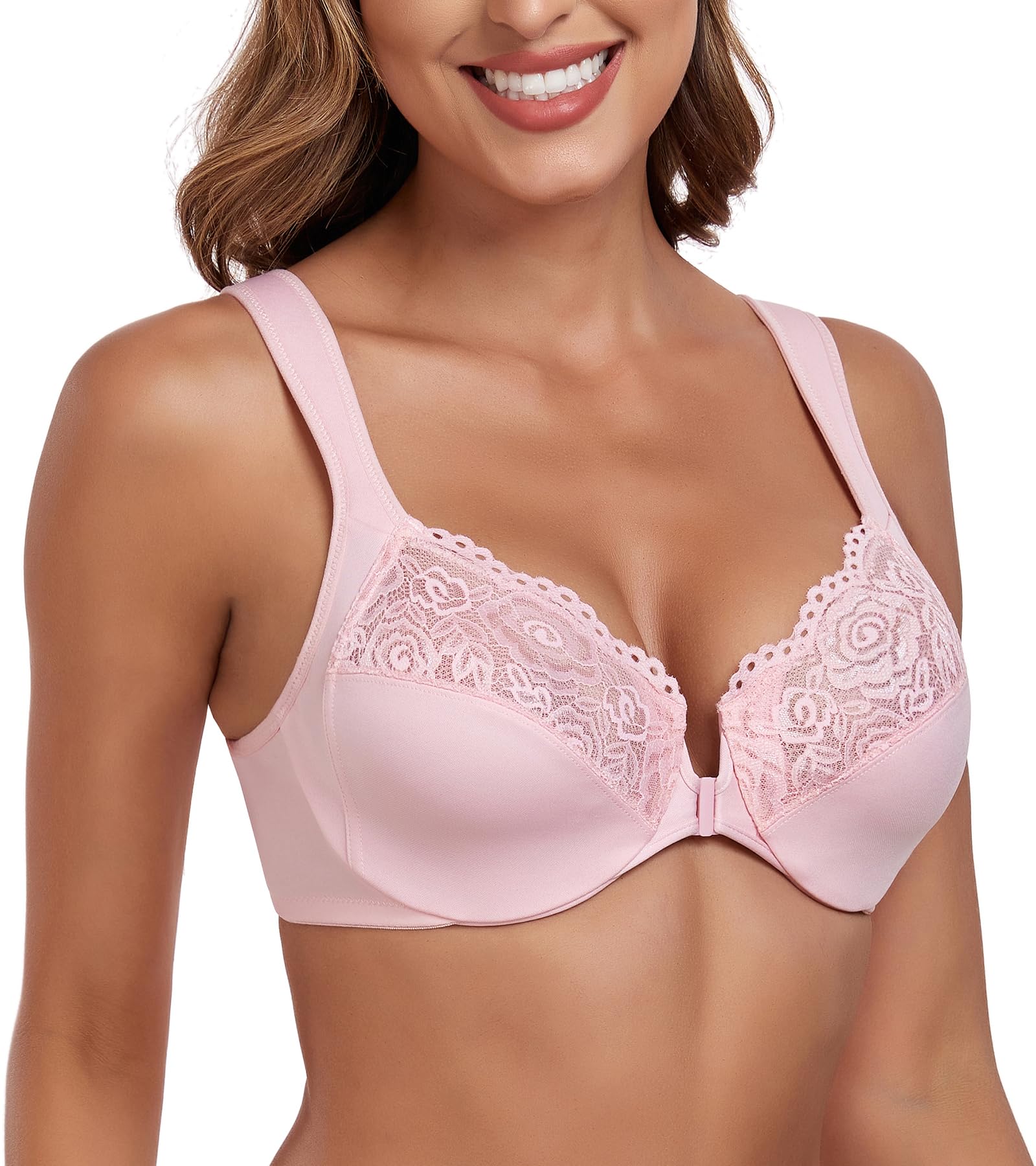Lemorosy Soutien-gorge de tous les jours pour femme - Grande taille - Non rembourré - Fermeture avant - Bretelles larges - Armatures