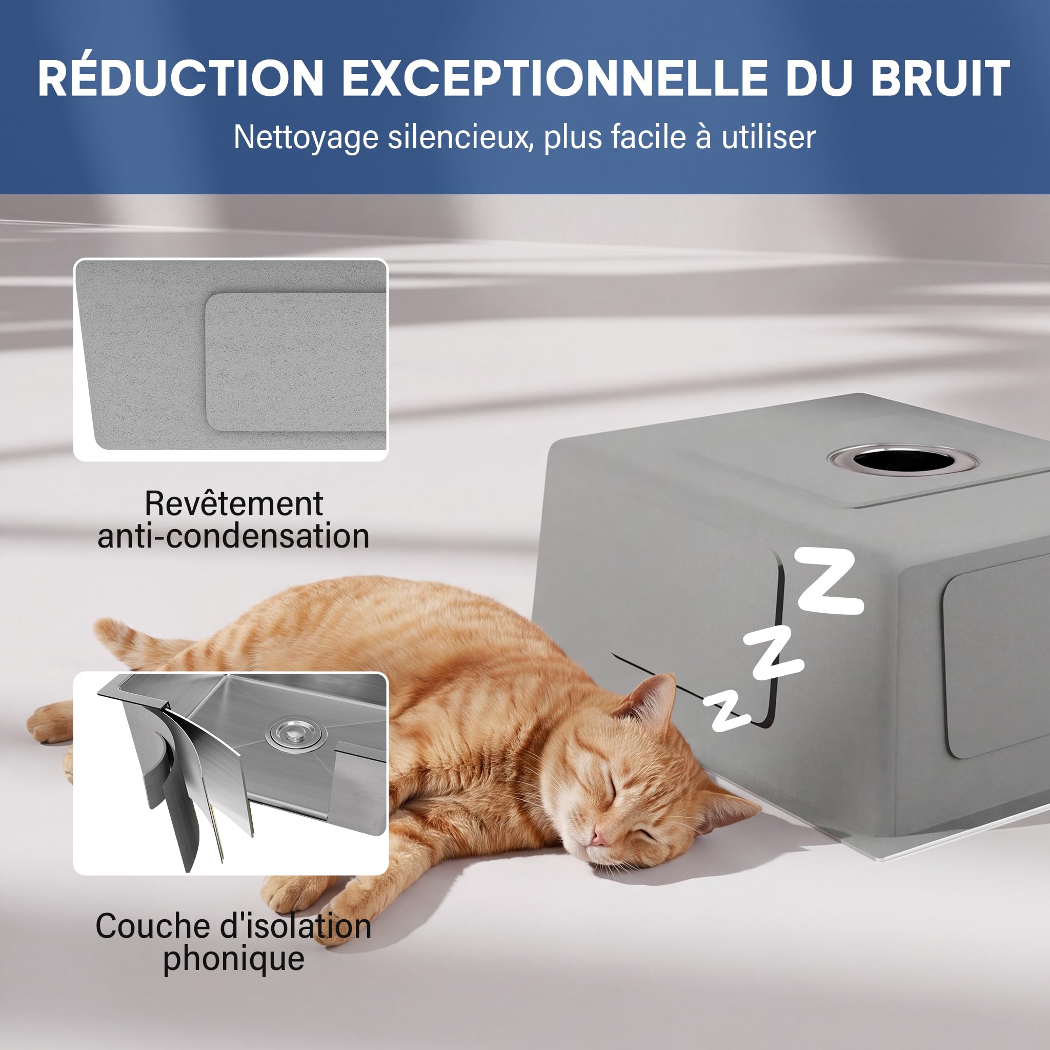 Évier Cuisine 1 Bac 55 x 45 cm, STANEW Évier Encastrable, Trous pour Robinets et Distributeur de Savon et panier télescopique, Argent
