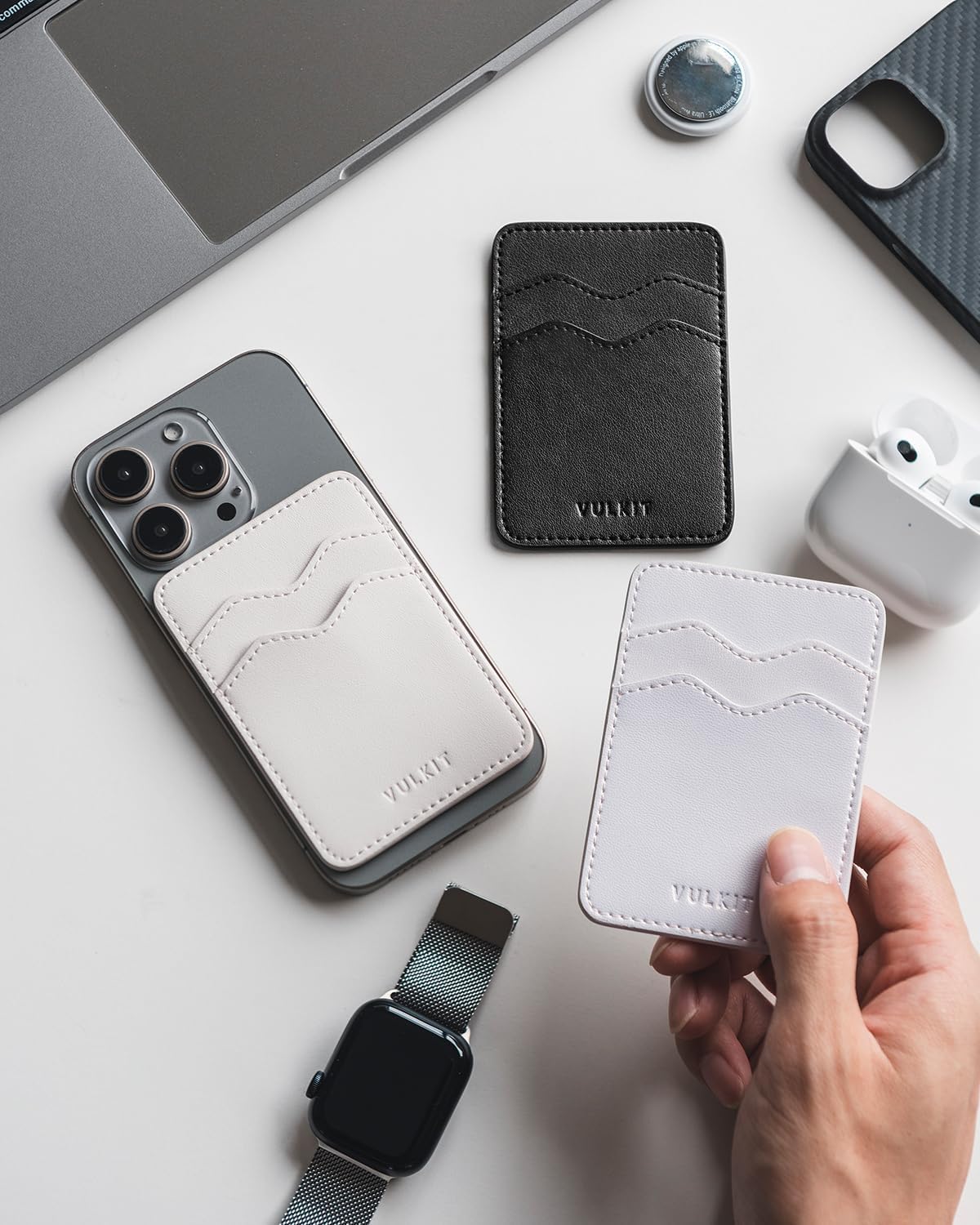 VULKIT Stick on Card Holder Compatible for iphone Leather Cell Phone Wallet Credit Card Case Strong Sticker for Women - Image 5