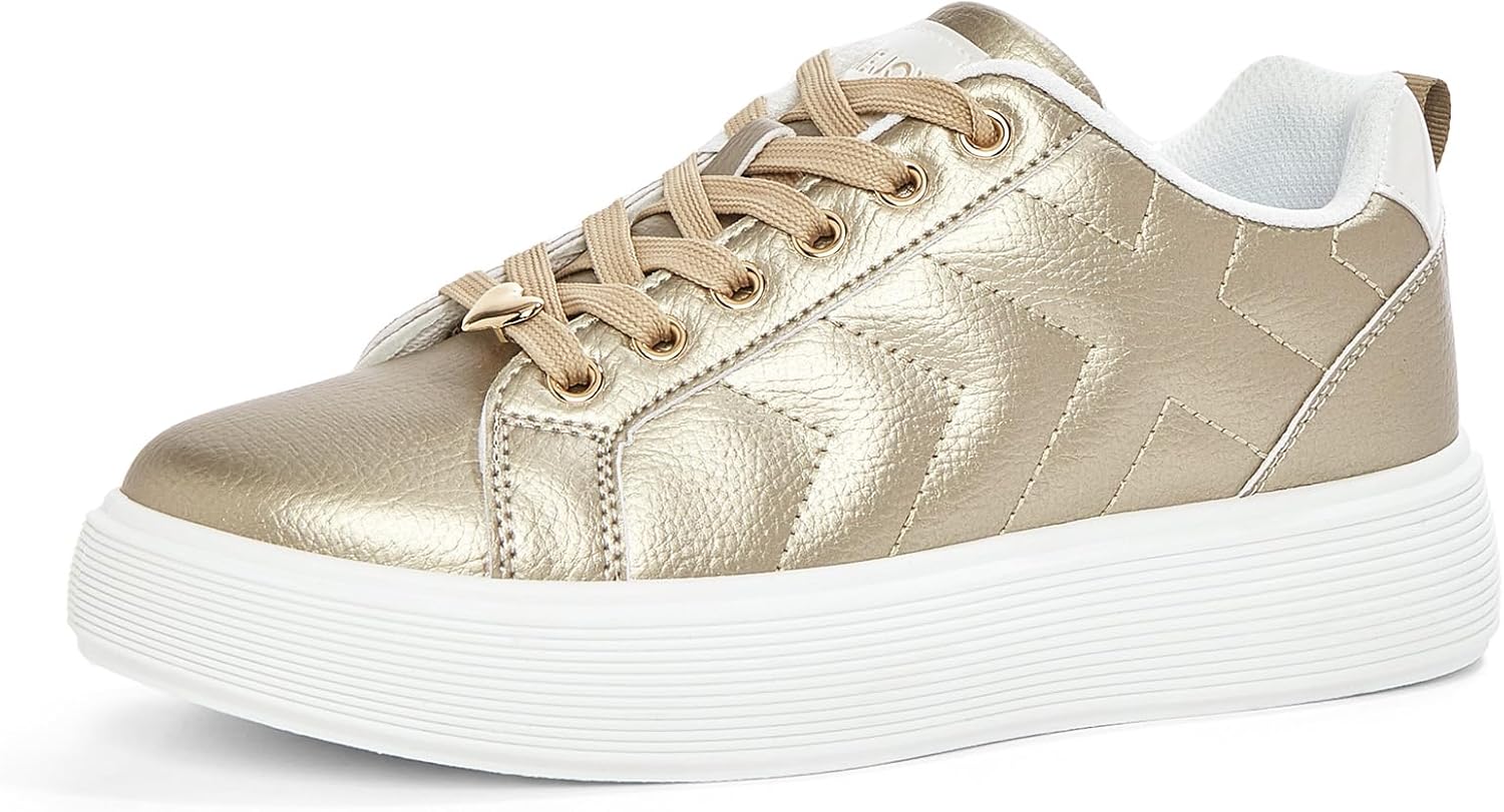 Women's Fashion Platform Sneakers Synthetic Leather & Metallic Accents for Casual Tennis & Everyday Comfort