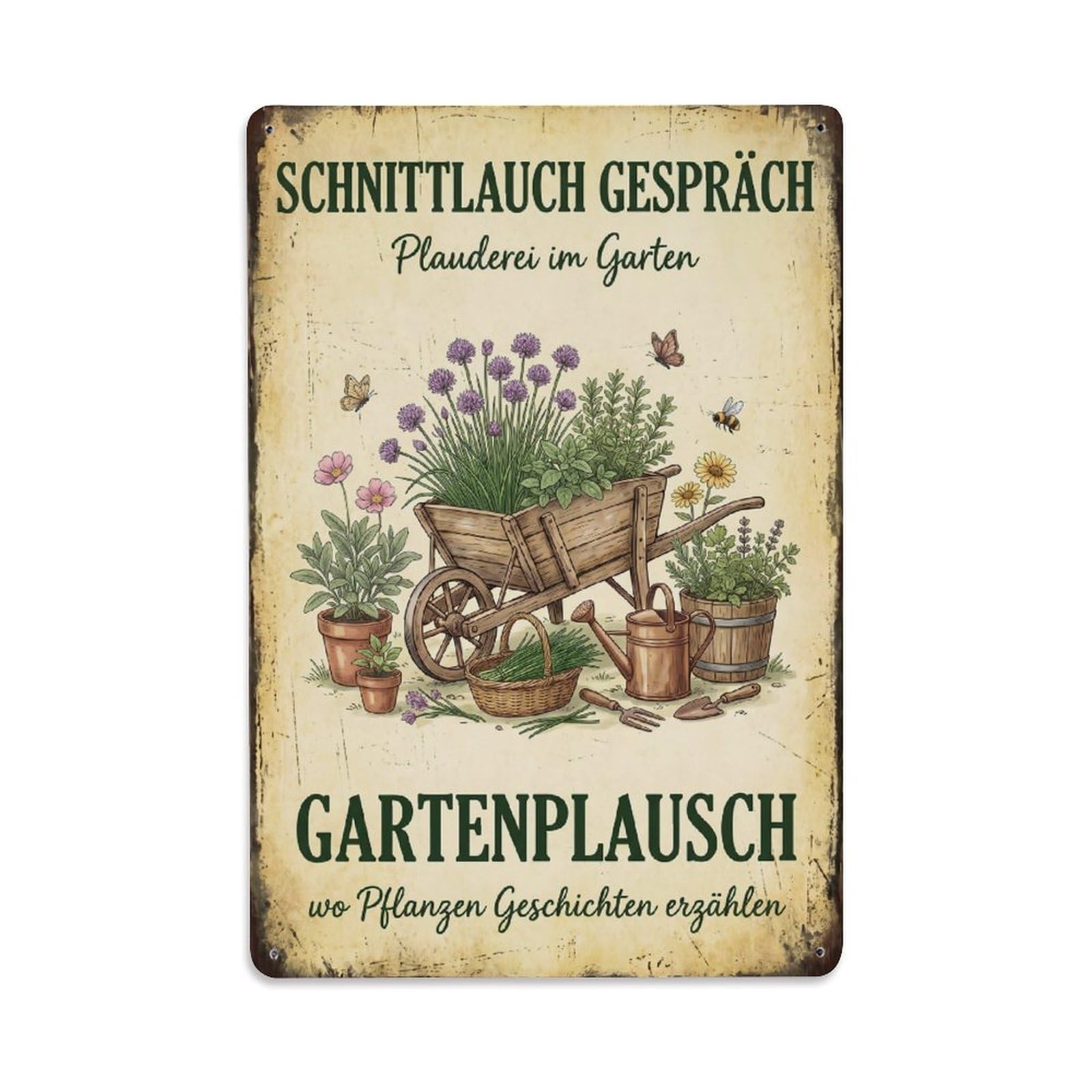 Vintage Funny Garden Chive Talking Rustic Gate Lush Metal Tin Sign Plaque Wall Decor for Cafe, Club Bar, Office, Garden Metal Poster 8x12Inch