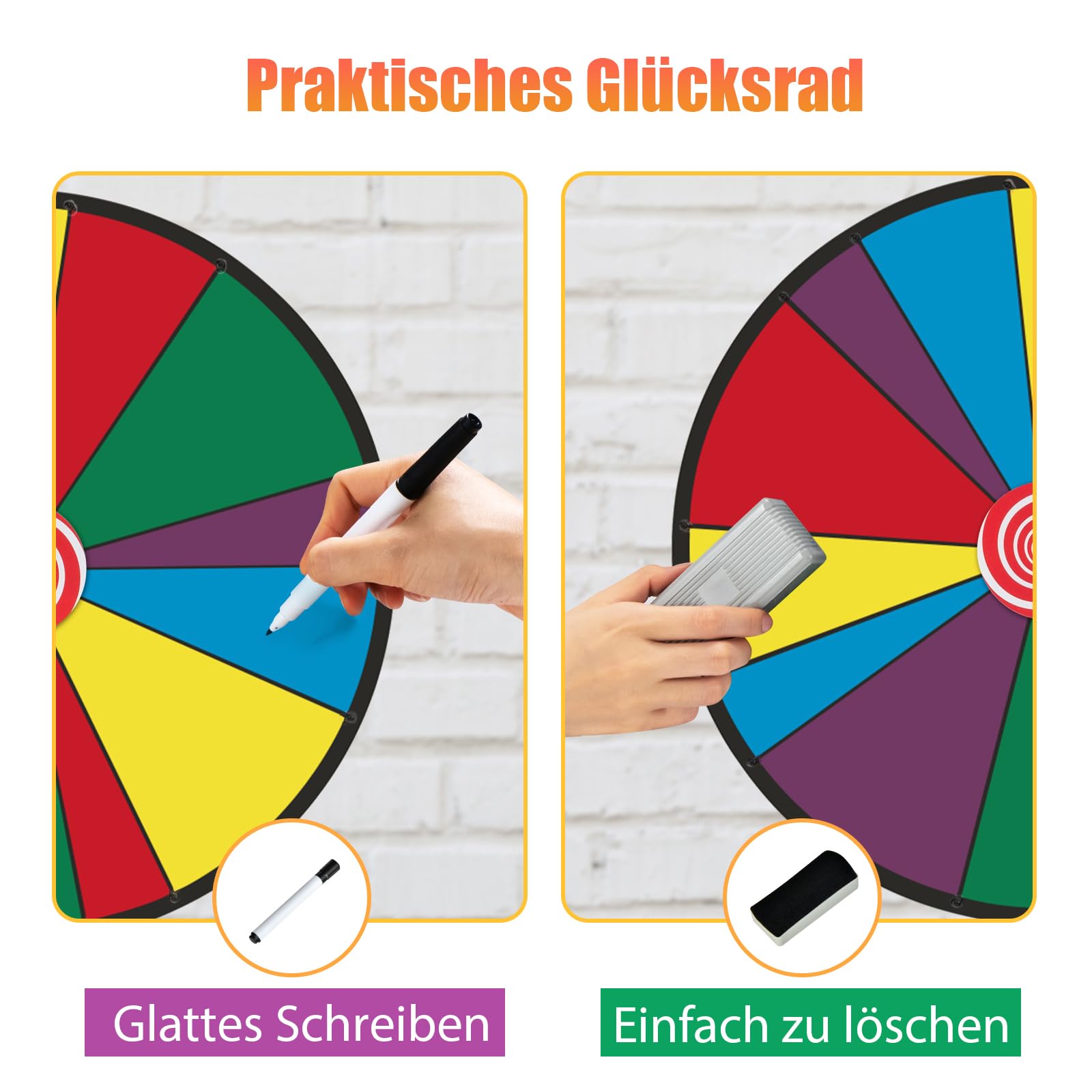 SOARS 30” Glücksrad zum Drehen, Gluecksrad mit Stativ höhenverstellbar, inkl. Whiteboard Marker & Schwamm, Glücksrad zum selbstgestalten, Preisrad für Wortspiele, Neujahr, Party (Höhe: 140-170 cm)