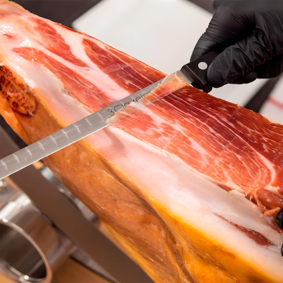 PracticFood Juego de Cuchillos Profesionales Selección Super Chef, Jamonero Alveolado 29 cm y Accesorios (ESSENTIAL1)