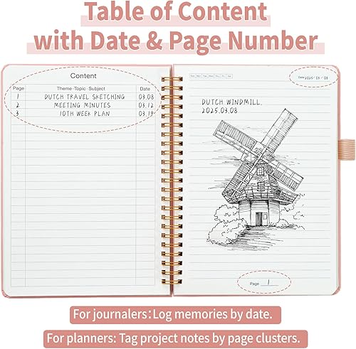 Miniatura 3 de Cuaderno de espiral rayado A5 con soporte para bolígrafos, diario de tapa dura de 140 páginas para mujeres, planificador de listas de tareas para el