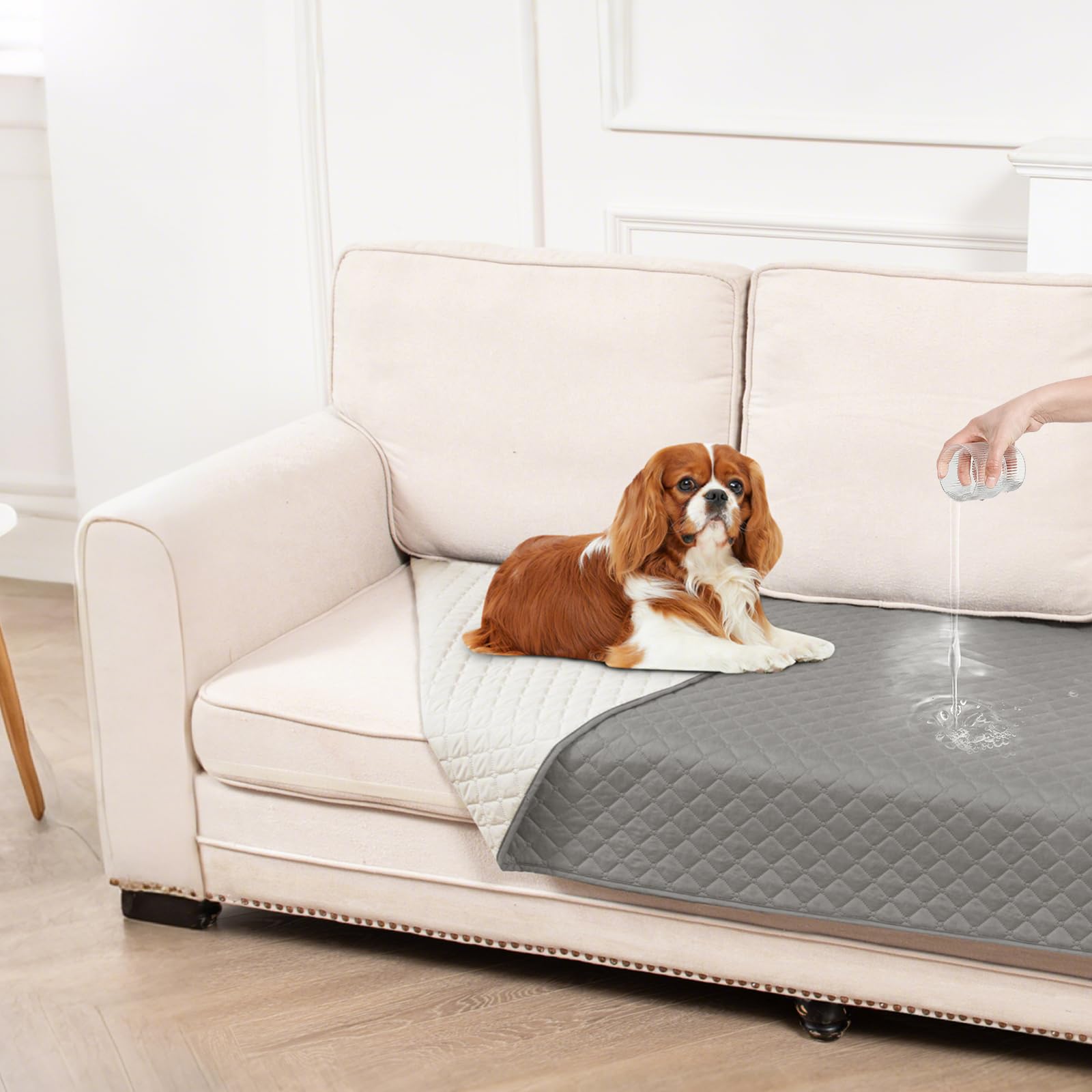 100% Beidseitiger wasserdichte Sofabezug für Hunde, Waschbare rutschfeste Hundedecke für Sofa Bett, Sofaschutz für Kinder Hund Katze (Hellgrau,208x305 cm)