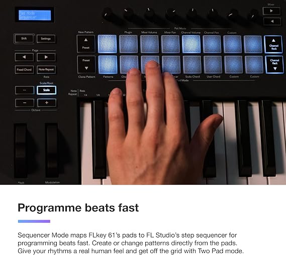 Novation FLkey 61 MIDI Keyboard Controller - Seamless FL Studio Integration with Chord Mode and Scale Mode. All the software you need for Music Production